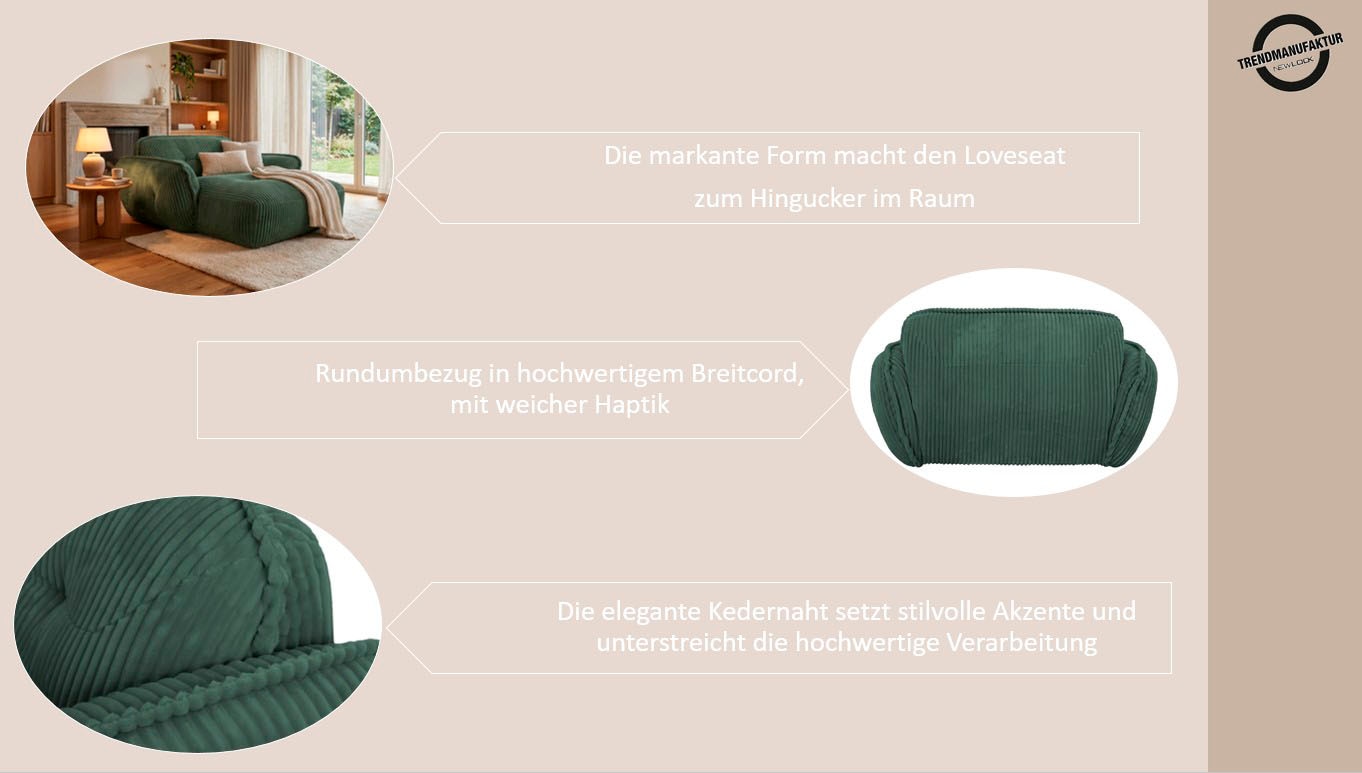 TRENDMANUFAKTUR Chaiselongue »Be Fluffy, mit Rundumbezug, Loveseat mit moderner breiter Kedernaht« mit softem Sitzkomfort, in hochwertigem Breitcord mit weicher Haptik