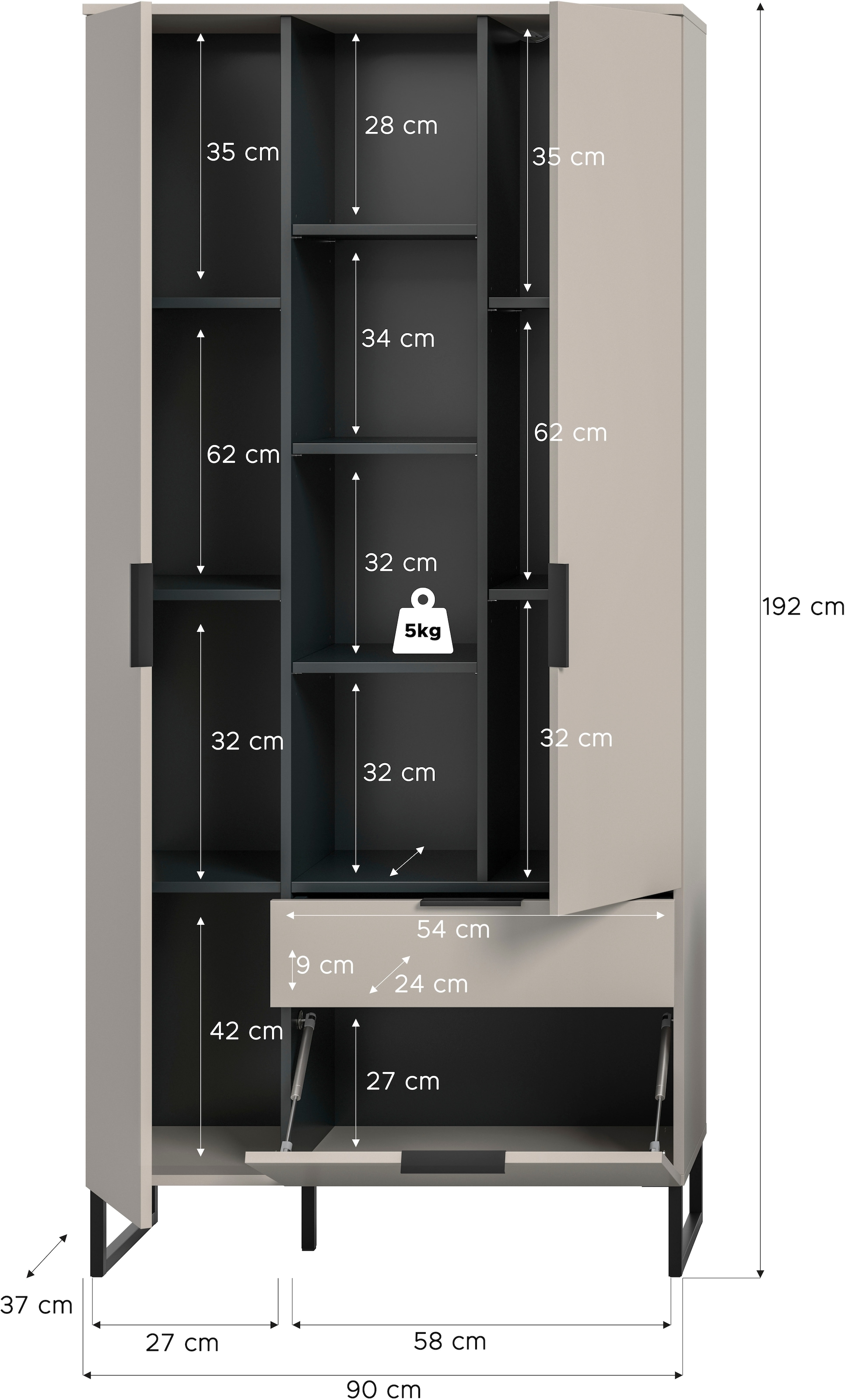 INOSIGN Mehrzweckschrank »ADIO, Höhe 192 cm, 2 Türen, 1 Schubkasten, 1 Klappe, mit Metall-Kufen« 1 Stk. tlg. Schrank, Wohnzimmerschrank, Hochschrank, Stauraumschrank, Highboard