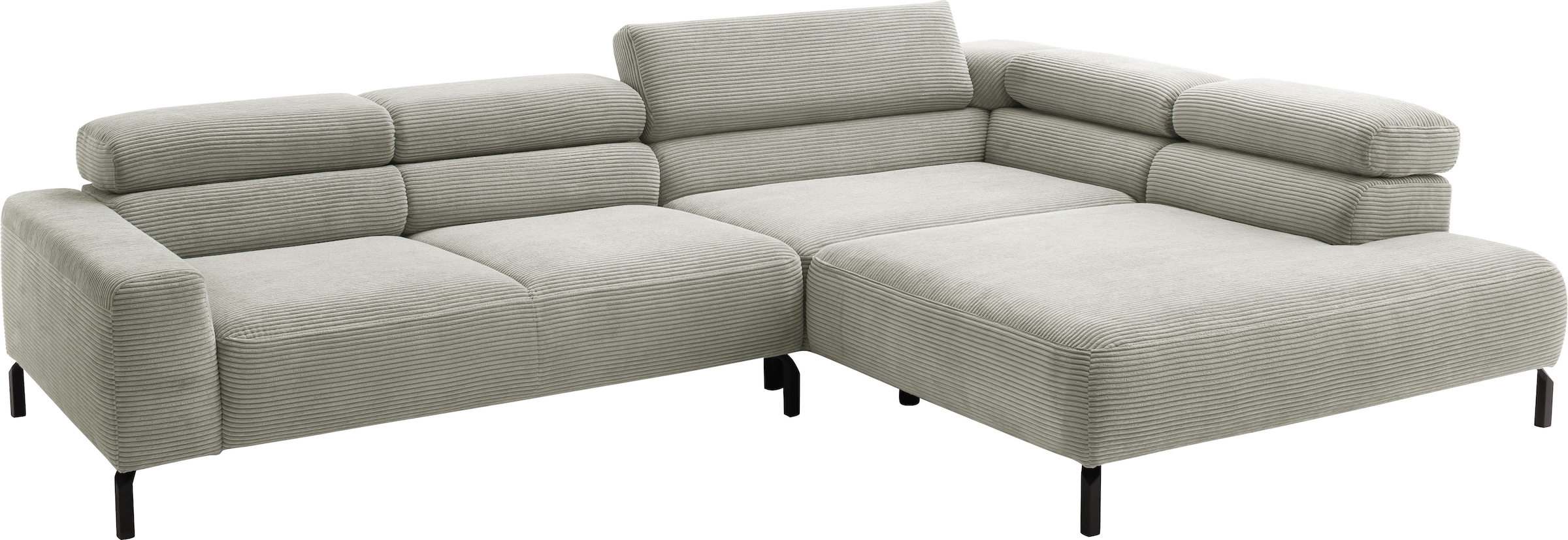 Places of Style Ecksofa »Antonelli, L-Form, inkl. Kopfteilverstellung, Breite 312 cm«, ohne Sitztiefenverstellung, in Cord, stone