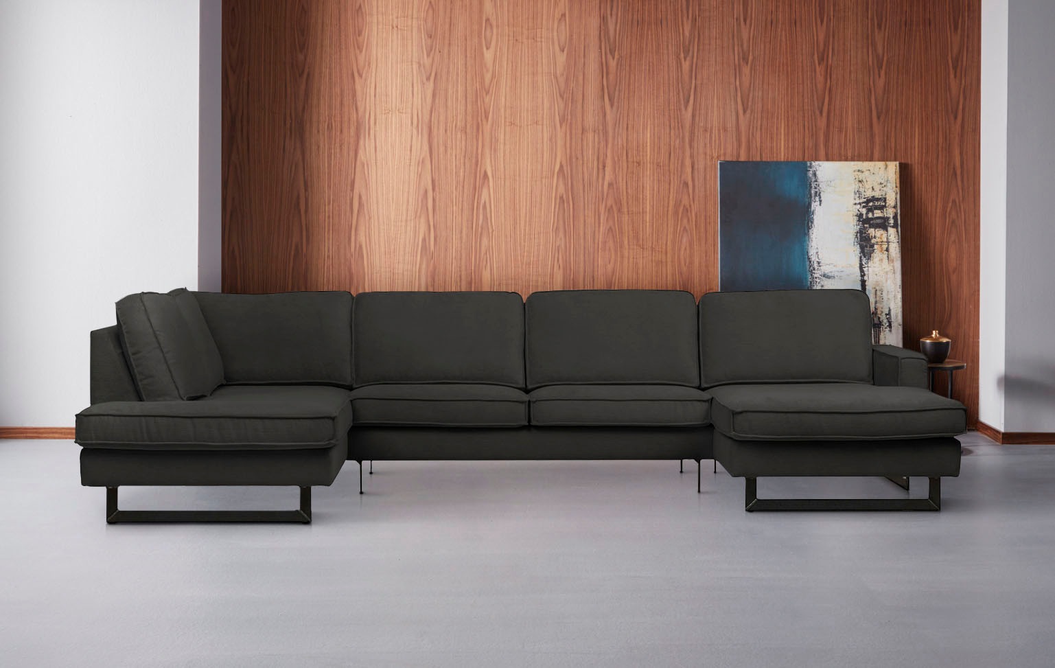 Places of Style Wohnlandschaft »Pinto, 350 cm, U-Form, XXL, mit Ottomanen«, Cord, Feincord, Luxus-Microfaser Leder und Chenille