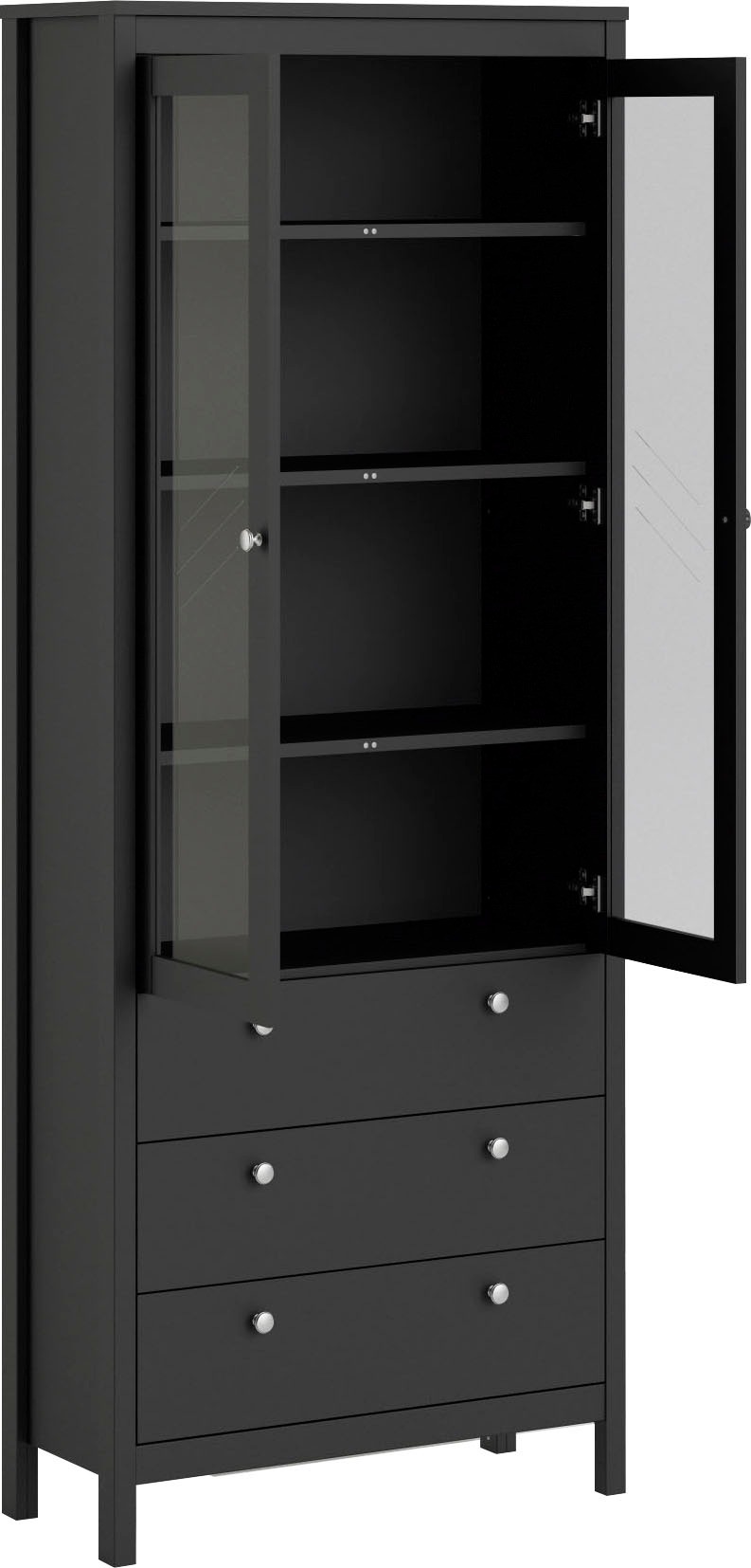 Home affaire Vitrine »Madrid, Glasvitrine Vitrinenschrank Ausstellung Sammelvitrine«, mit 2 Glastüren und 3 Schubladen, Breite 78 cm