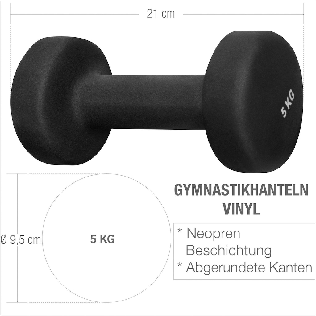 GORILLA SPORTS Hantel-Set »Gymnastikhanteln Vinyl Schwarz 10 kg - 2 x 5 kg«, (Set)