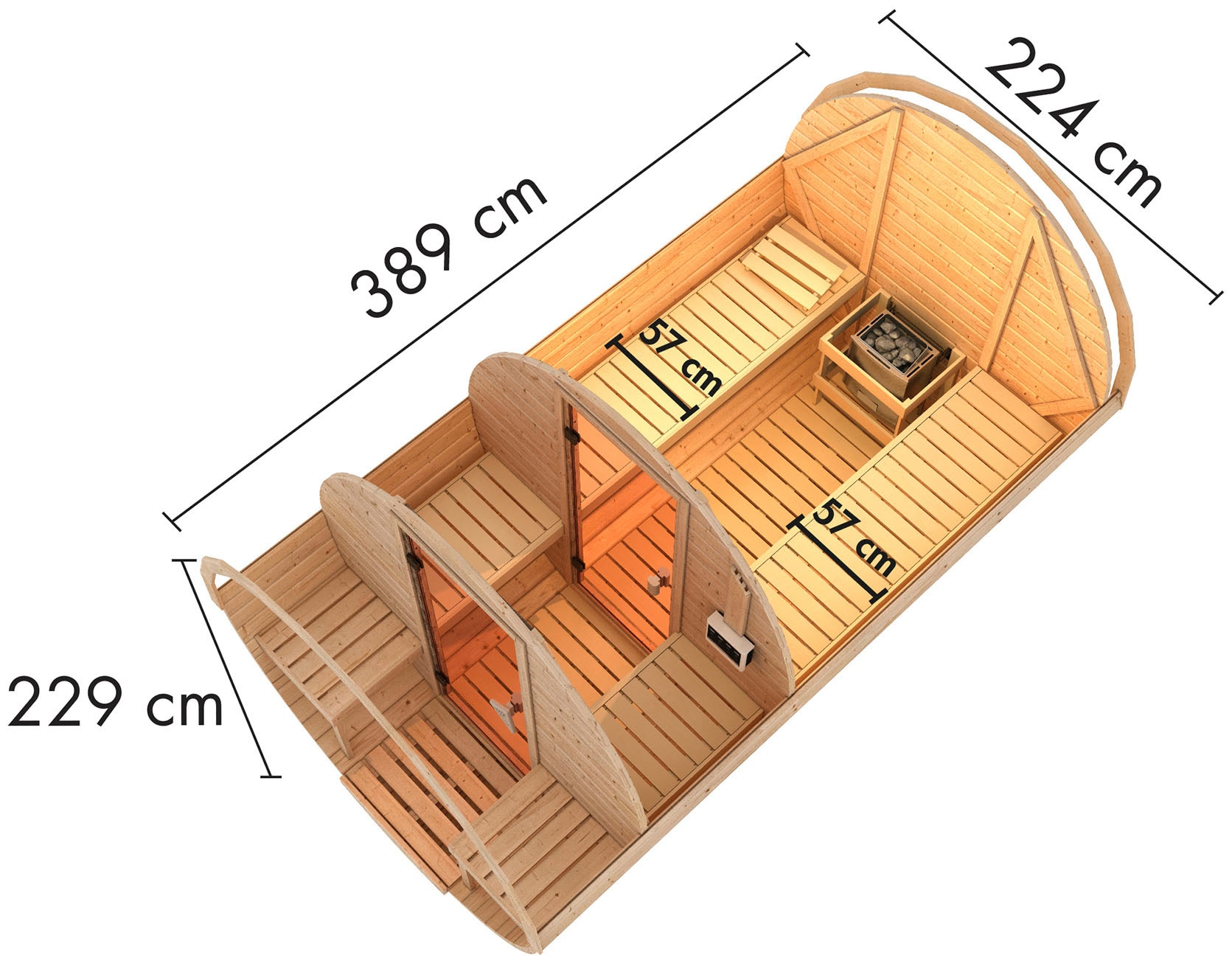 Karibu Fasssauna »naturbelassen mit Ofen 9 kW ext. Strg.«, aus hochwertiger nordischer Fichte