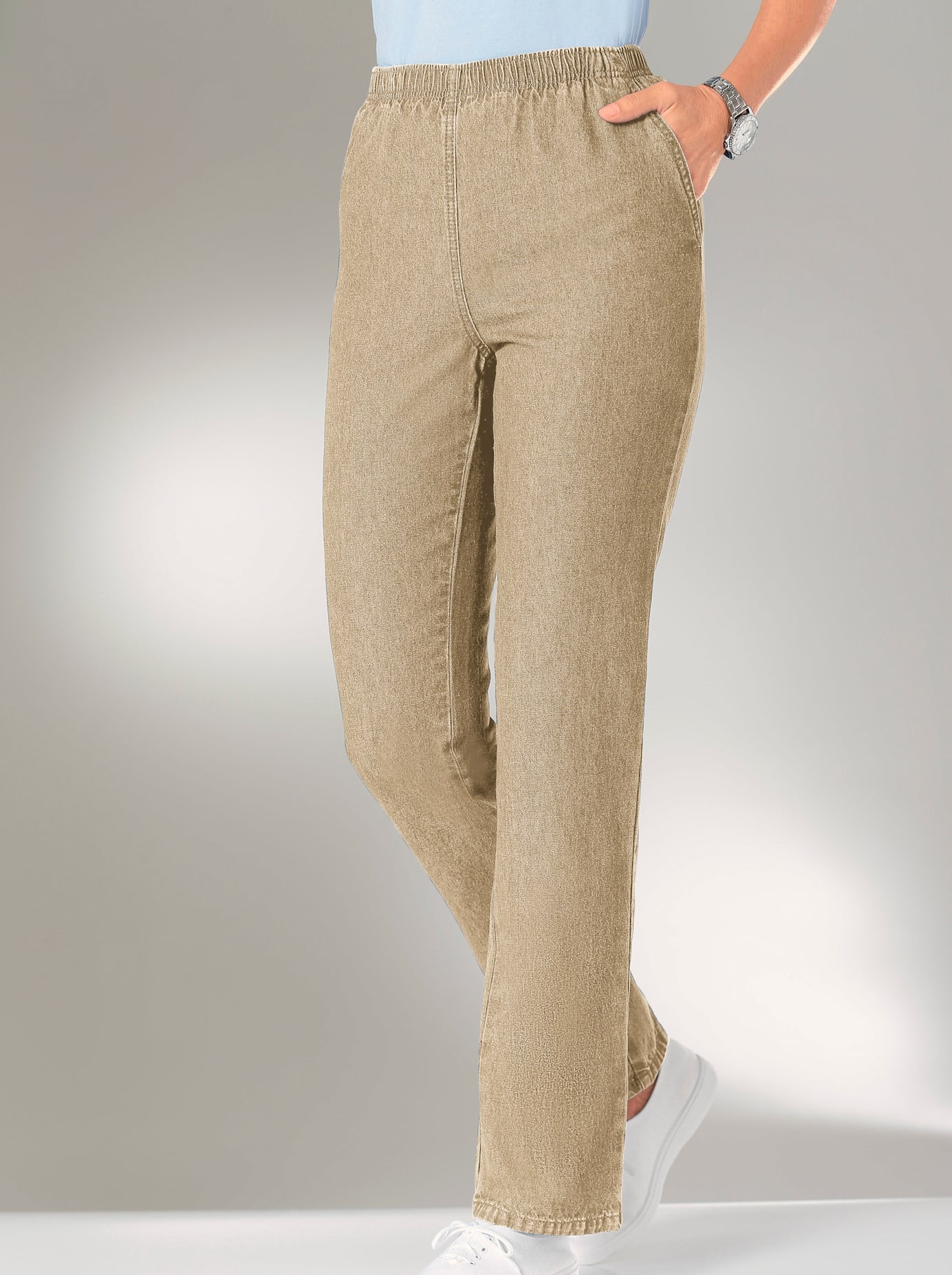 Classic Basics, Damen, Schlupfjeans 1 Stk., beige, Normalgrößen, 50 - Normalgrößen, beige, Jeans mit viel Bewegungsfreiheit