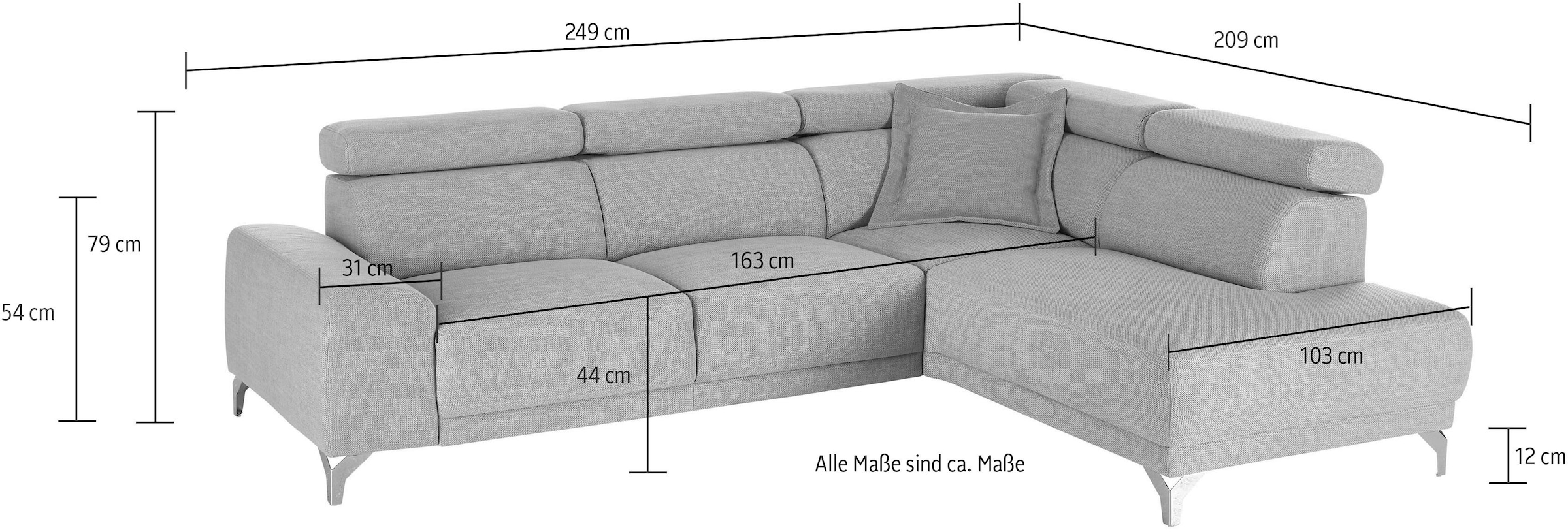 3C Candy Ecksofa »Greve Sofa immer mit manuelle Kopfteilverstellungen, modern, elegant«, wahlweise motorischer Sitzvorzug, bequem und zeitlos, L-Form