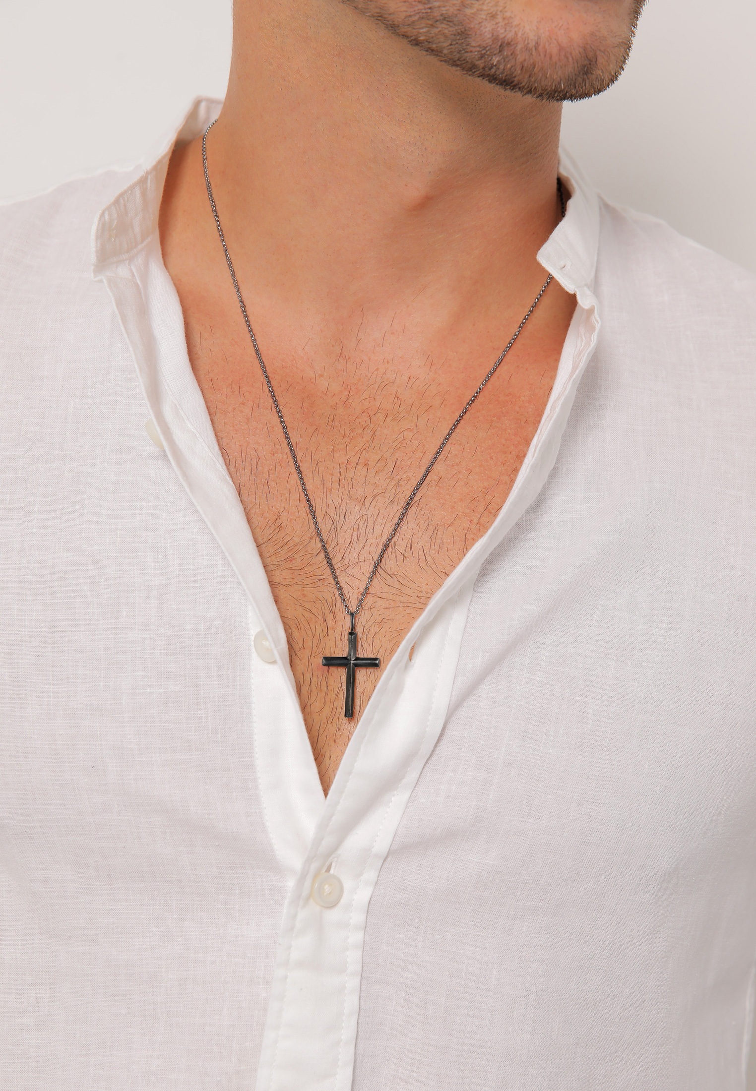 Kuzzoi Lange Kette »Halskette Herren mit Kreuz Oxidiert Massiv 925 Silber«