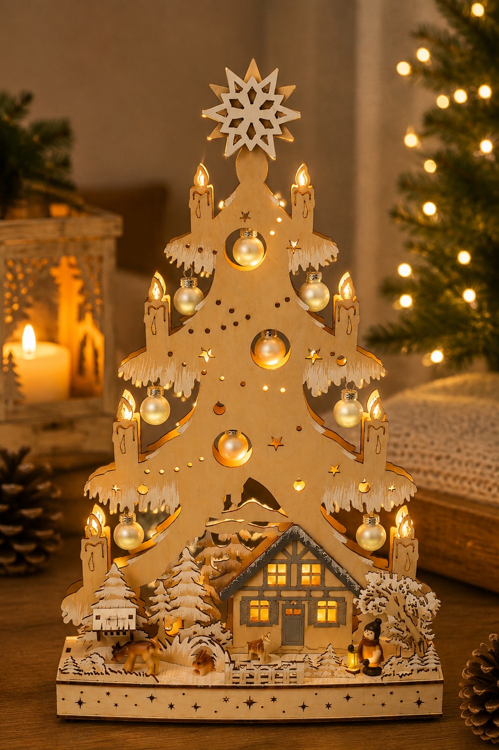 OTTO home Weihnachtsszene »Fensterdeko, Lichtbaum« mit golden Kugeln und LED Kerzen, weihnachtliche Motive