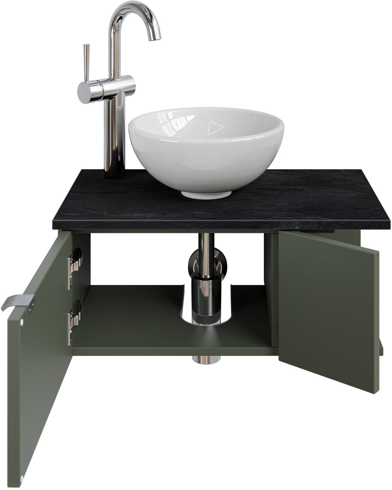 Saphir Waschtisch »Serie 6915 Waschschale mit Unterschrank für Gästebad, Gäste WC«, 61 cm mit Keramik-Aufsatzbecken, 2 Türen und 1 Fach