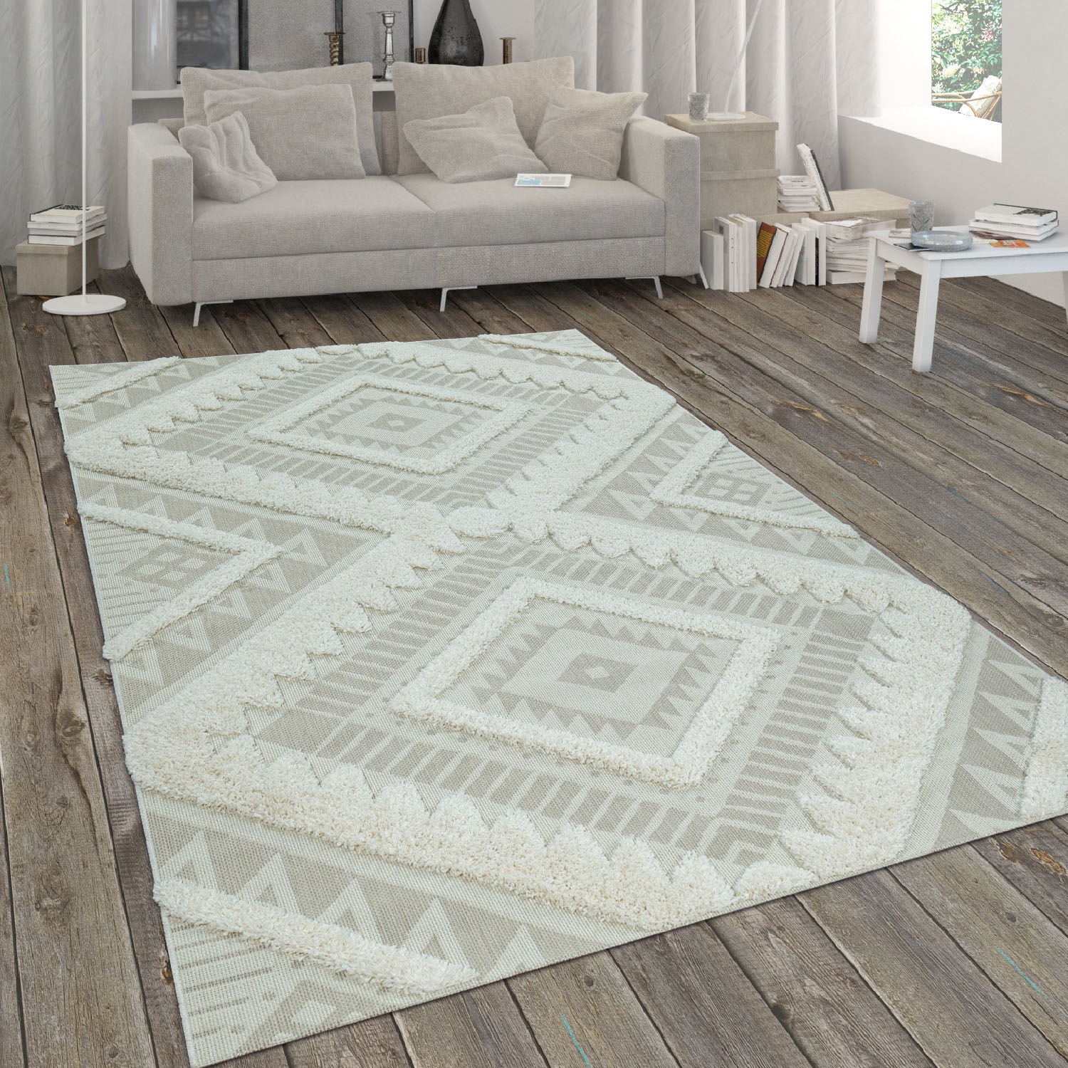 Paco Home Teppich »Eupen 471«, rechteckig, 22 mm Höhe, Hoch-Tief-Struktur, Rauten Muster, In- und Outdoor geeignet