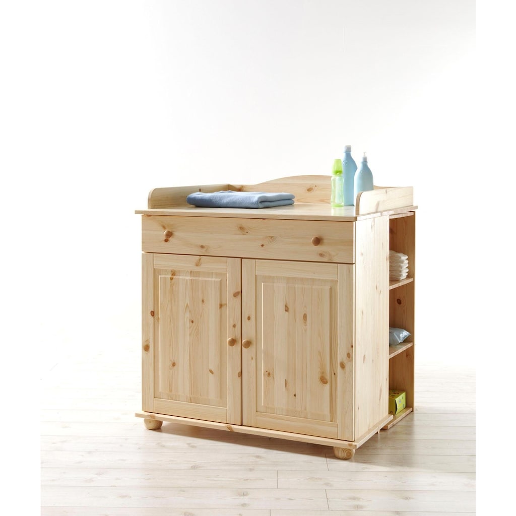 Ticaa Babyzimmer-Komplettset »Adam«, (Set, 5 St., Bett + Wickelkommode + Schrank + Unterstellregal + Standregal)