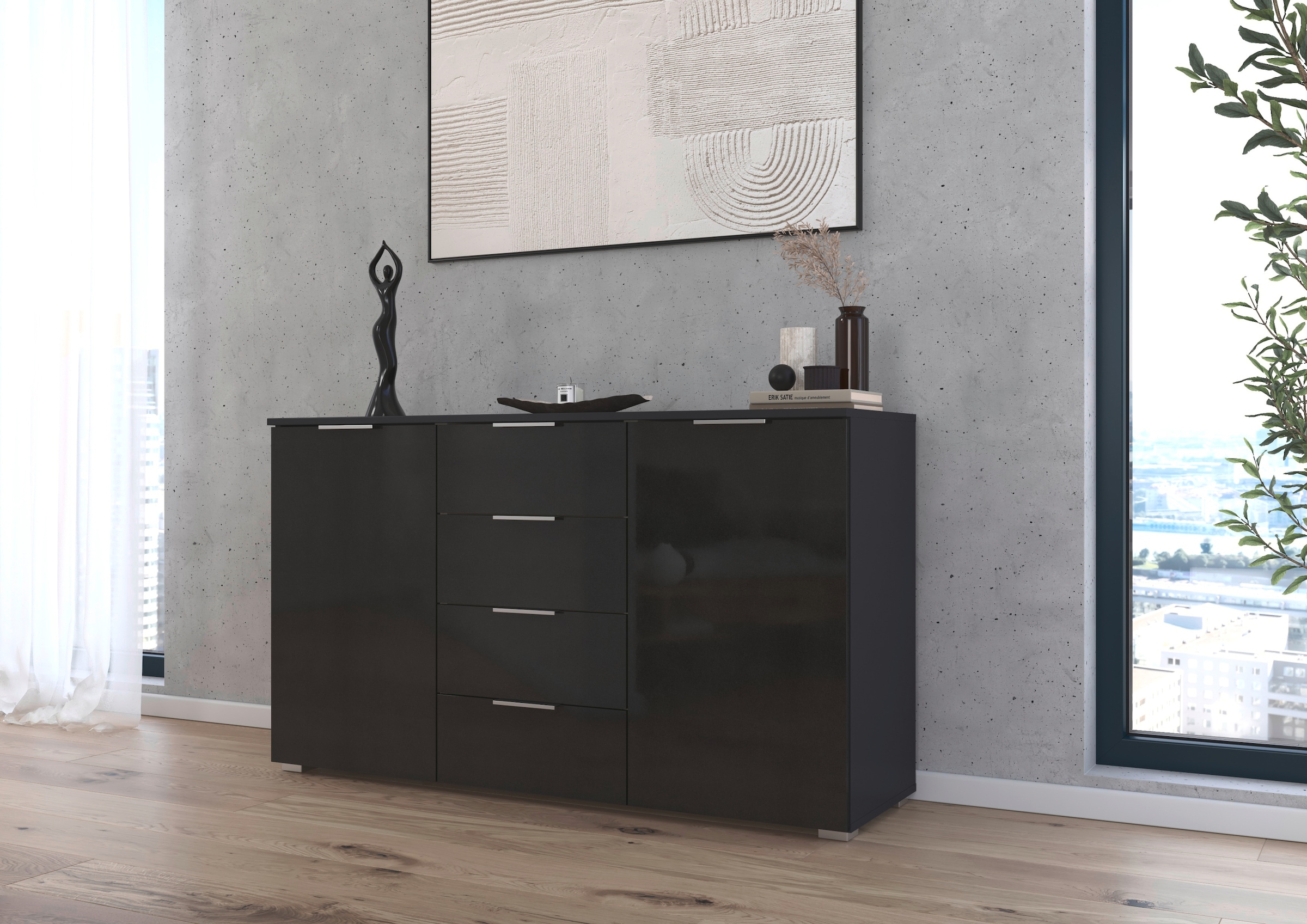 Kommode »Sideboard Schubladenkommode AGORDO mit Dekor- oder Hochglanzfront«, mit 4...