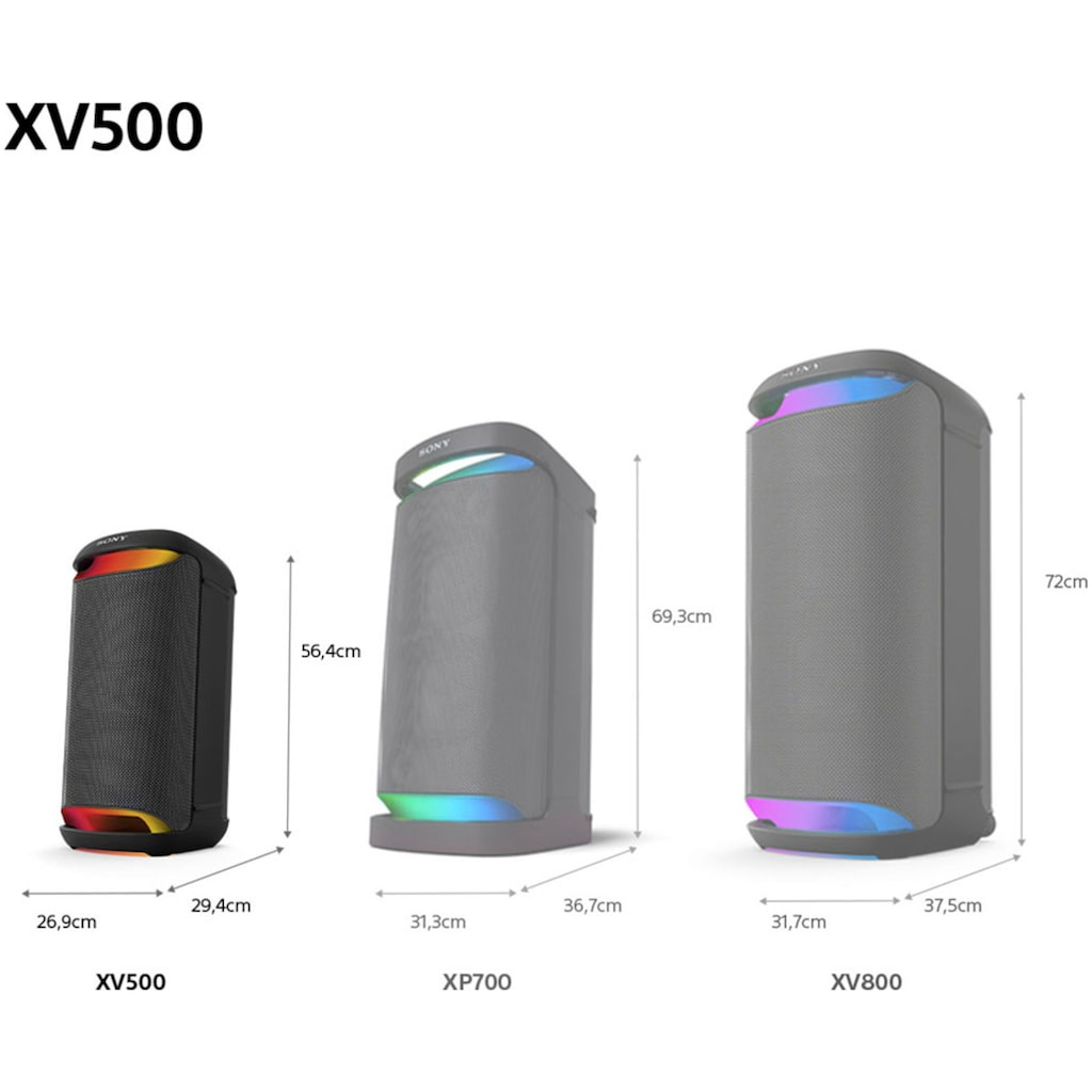 Sony Party-Lautsprecher »SRS-XV500«, 25 Std. Akku, tragbar, für drinnen + draußen, IPX4-Bewertung