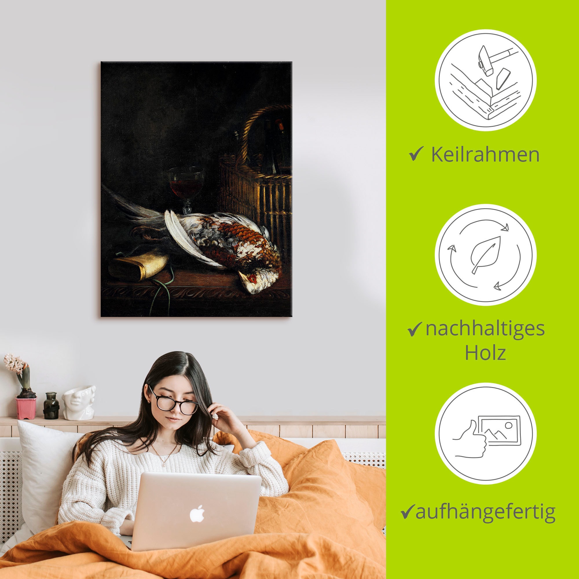 Artland Leinwandbild »Stillleben mit Fasan.«, Arrangements, (1 St.), auf Keilrahmen gespannt