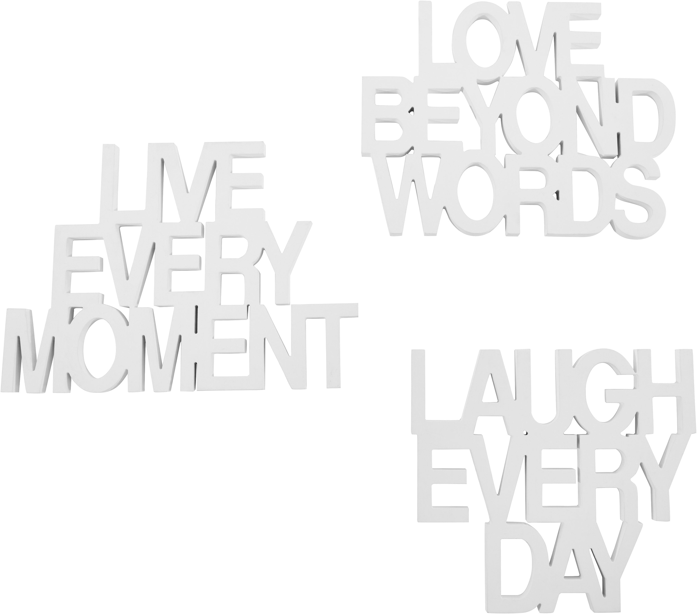 andas Wanddekoobjekt »Schriftzug Live every Moment - Love beyond Words - Laugh every Day«, (3 St.), Wanddeko