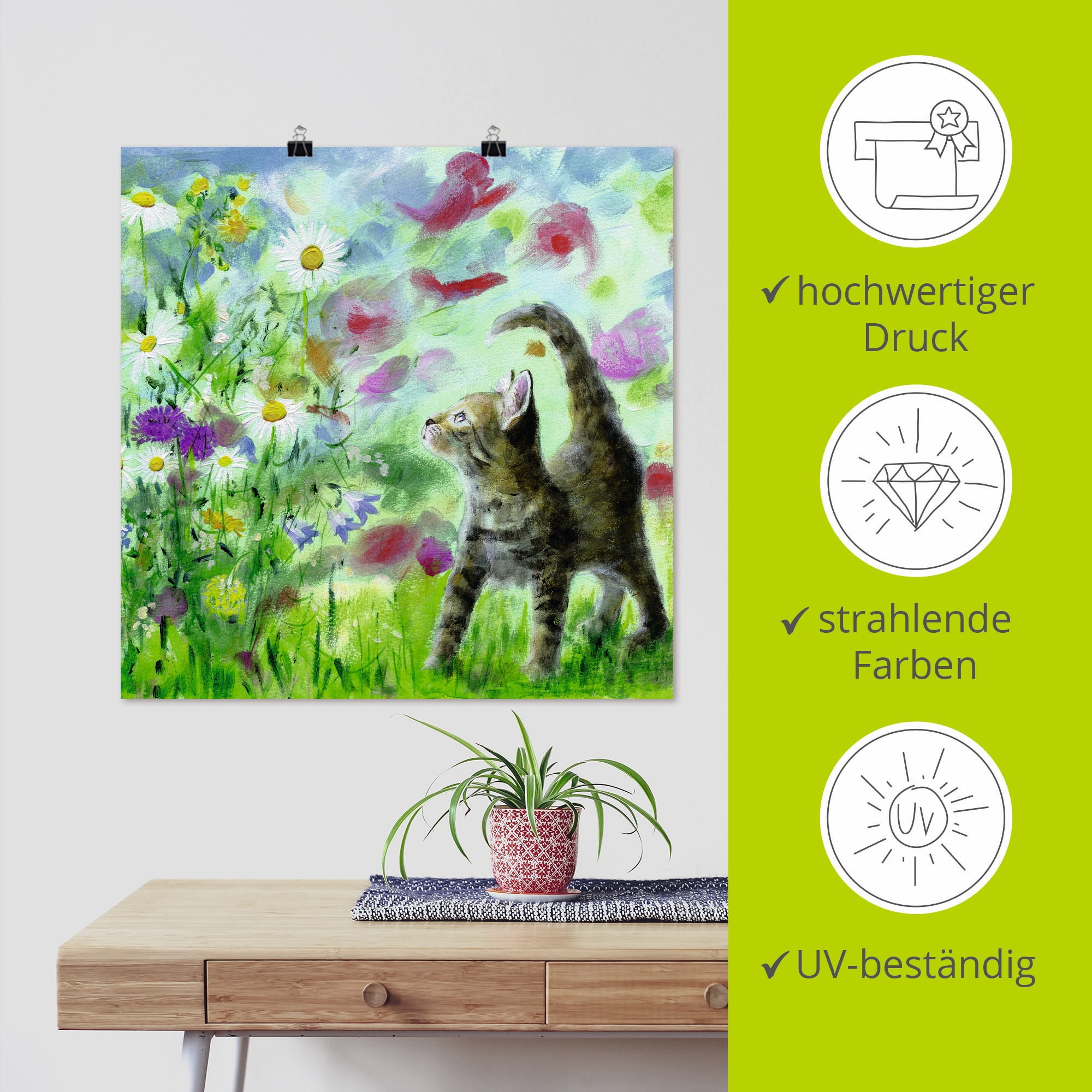 Artland Wandbild »Sommerwiese mit Kätzchen« Haustiere 1 Stk. tlg. als Leinwandbild, Poster in verschied. Größen