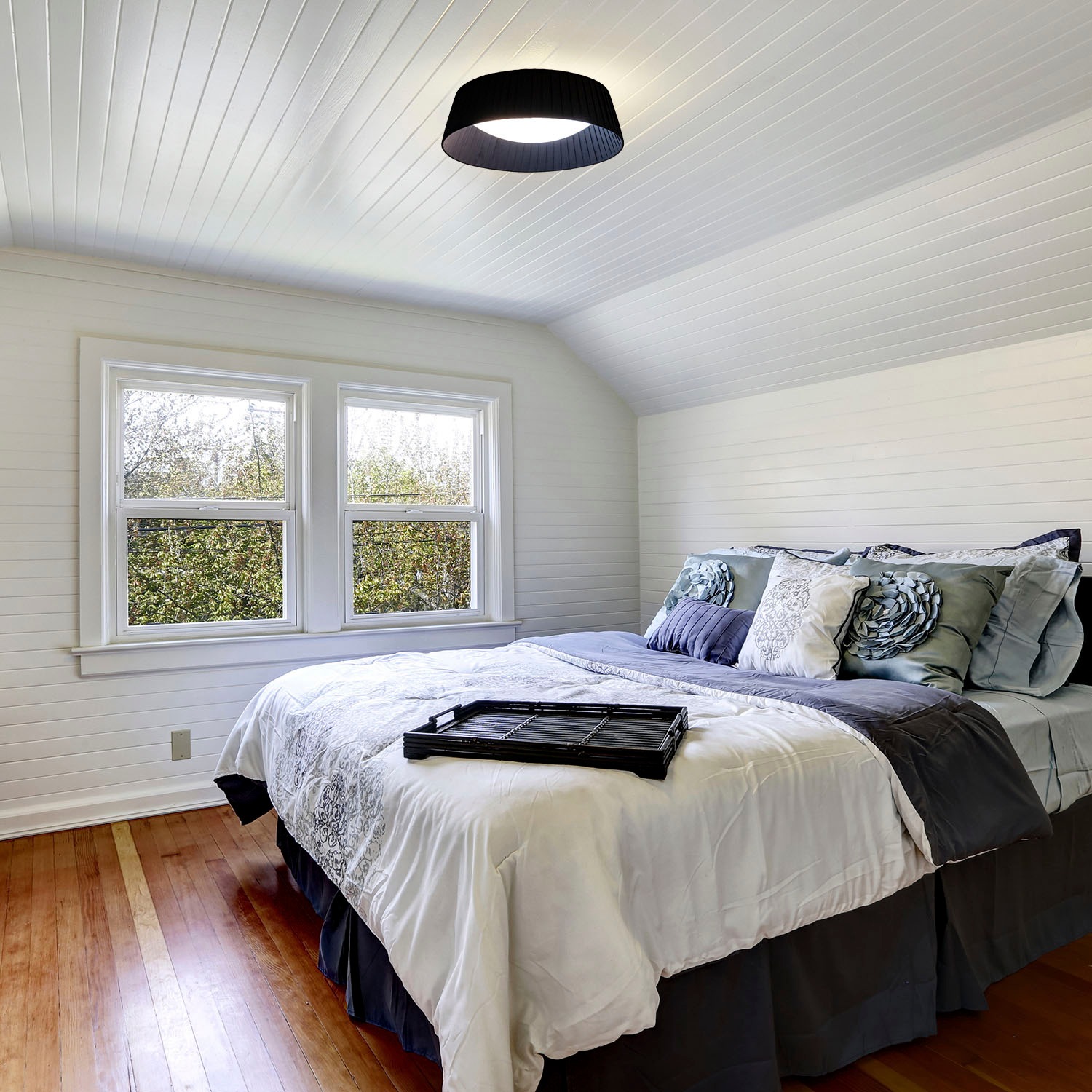 Paco Home Deckenleuchte »TARTE« E27 Rund Büroleuchte 2 x E27 Textilschirm Modern Geschlossen Unifarben