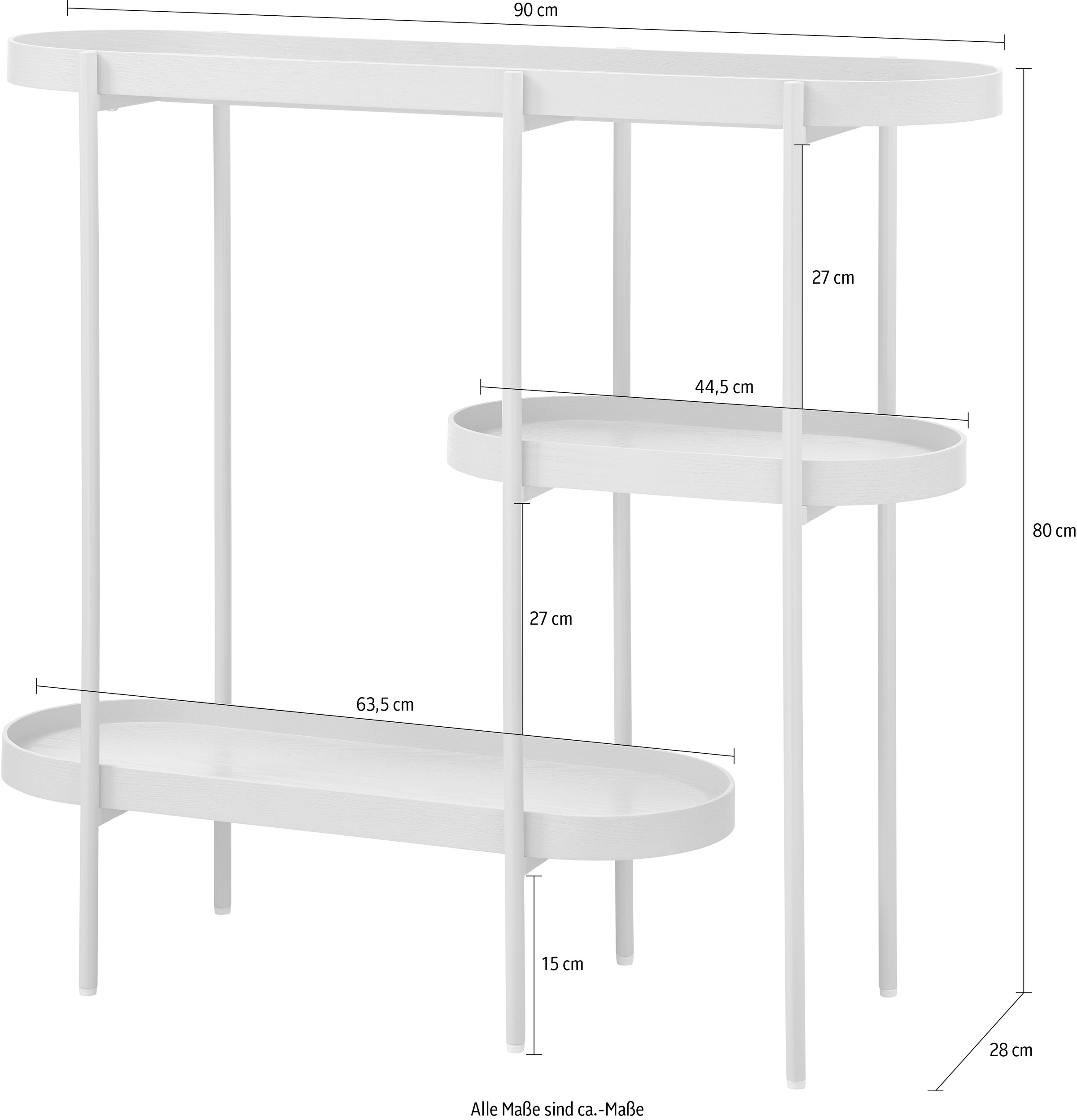 WOOOD Beistelltisch »Noan aus MDF mit pulverbeschichtetem Metallgestell, 90 x 28 x 80 cm« Tragkraft 5 kg pro Boden, Gestellrohr Ø 1,5 cm