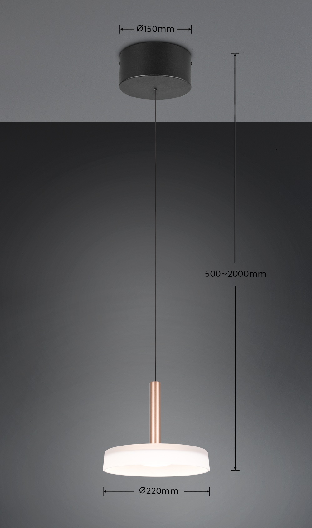 TRIO Leuchten LED Pendelleuchte »CELESTE dimmbare LED Hängelampe aus Metall und Glas, 10W 1100 Lumen« LED-Board 1 Stk. Warmweiß einfach höhenverstellbar von 50-200 cm, Ø 22cm, 3-Stufen Dimmfunktion