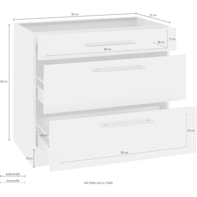wiho Küchen Unterschrank »Unna«, 90 cm breit, mit 2 großen Auszügen, ohne  Arbeitsplatte bequem kaufen