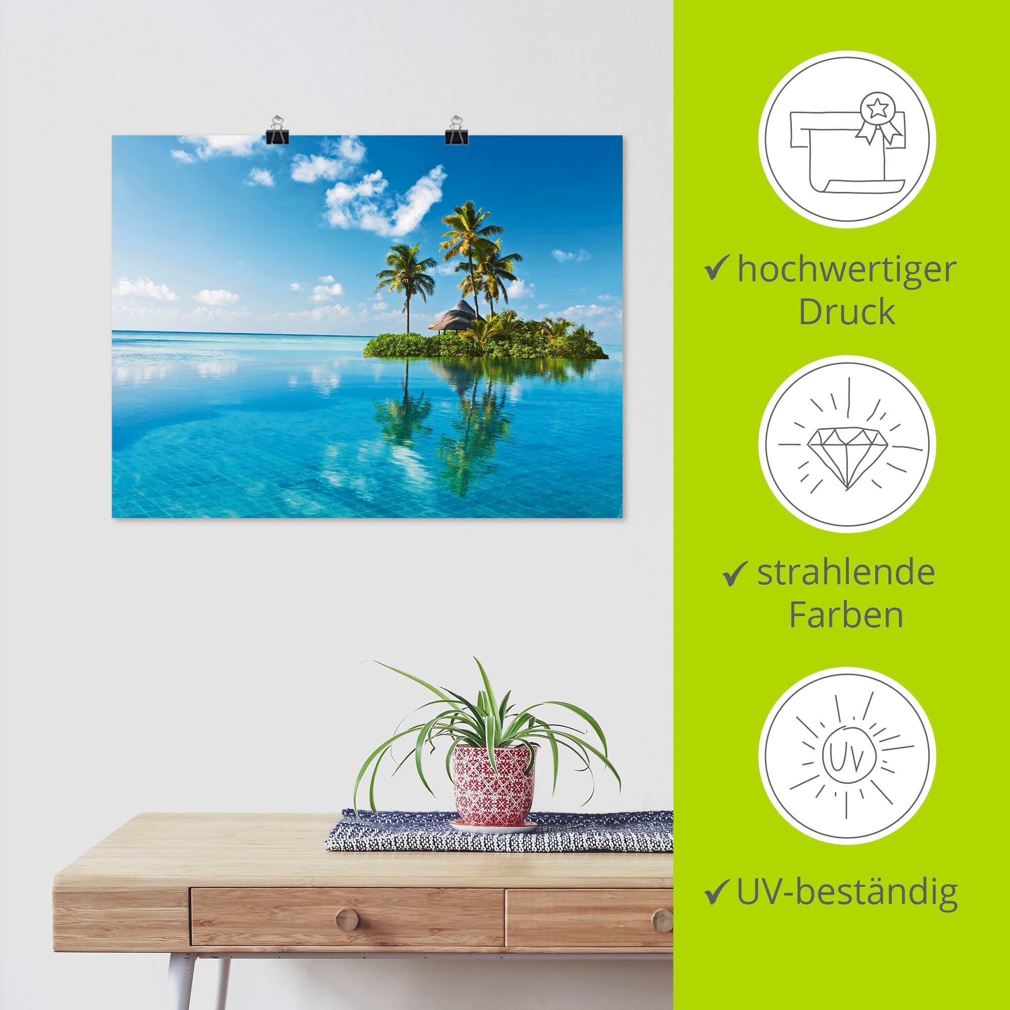 Artland Wandbild »Tropisches Paradies - Insel Palmen Meer«, Amerika, (1 St.), als Alubild, Outdoorbild, Leinwandbild, Poster, Wandaufkleber