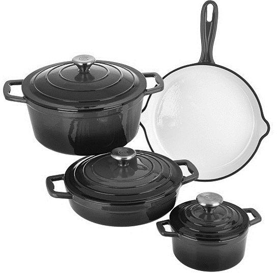 CS Koch-Systeme Topf-Set "Xanten" Set, je 1 Fleischtopf Ø 15/26 cm, 1 Bratentopf Ø 23 cm, 1 Pfanne Ø 28 cm, 7 Stk. tlg. Gusseisen