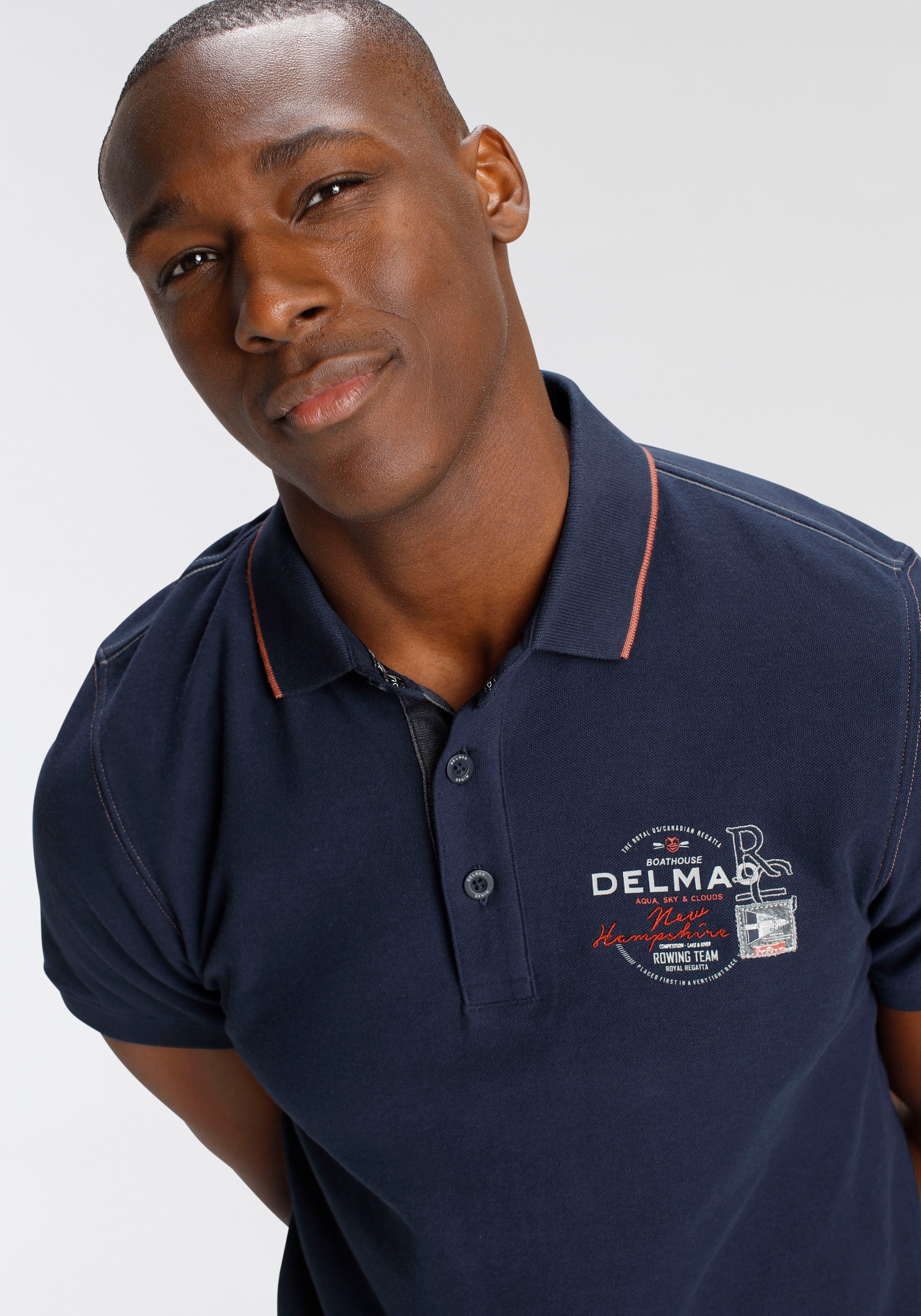 DELMAO Poloshirt, Kurzarm, mit Rippbündchen, Polokragen