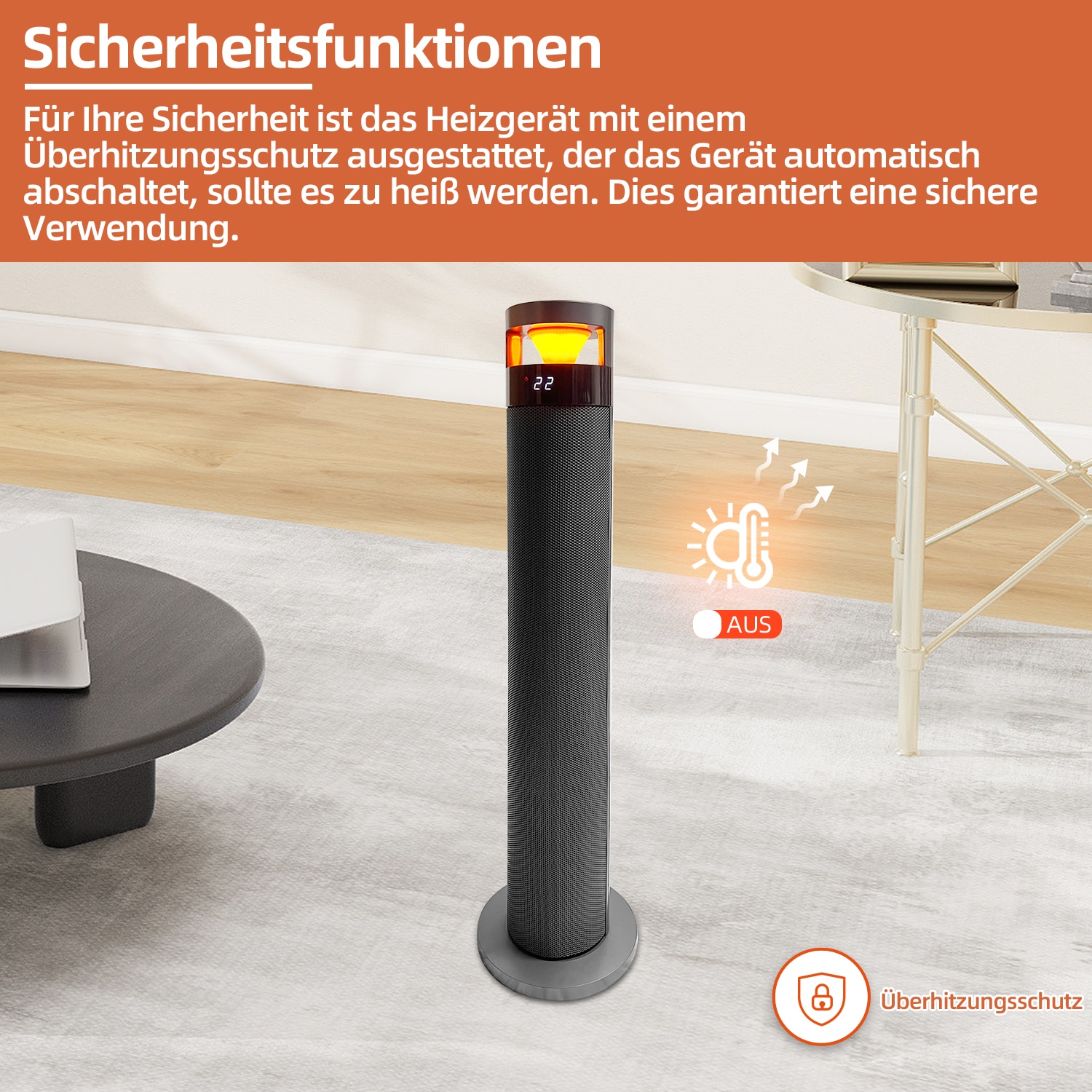 SHX Heizlüfter, 2000 W, ECO-Modus, zwei Lüftermotoren, Display, LED-Licht