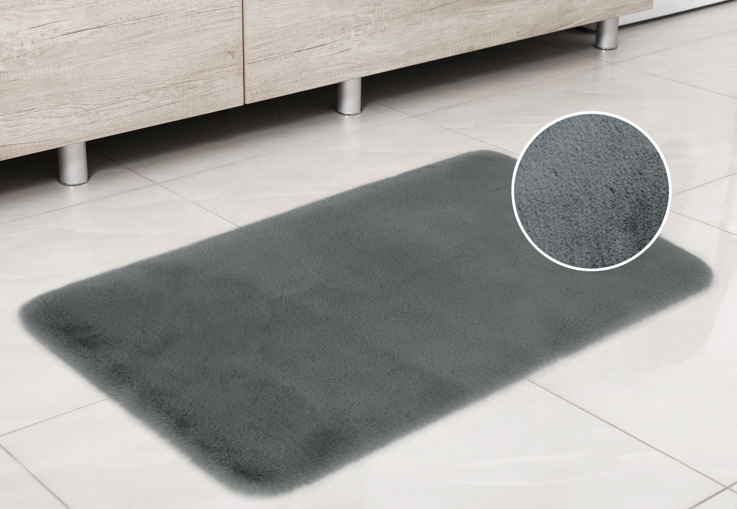 my home Badematte »Rabbit Badematten, Badvorleger, Badezimmer Teppich«, rutschhemmend beschichtet, strapazierfähig-fußbodenheizungsgeeignet-schnell trocknend, Kaninchenfell-Haptik, Badteppich, rechteckig, rund & als 3-tlg. Set