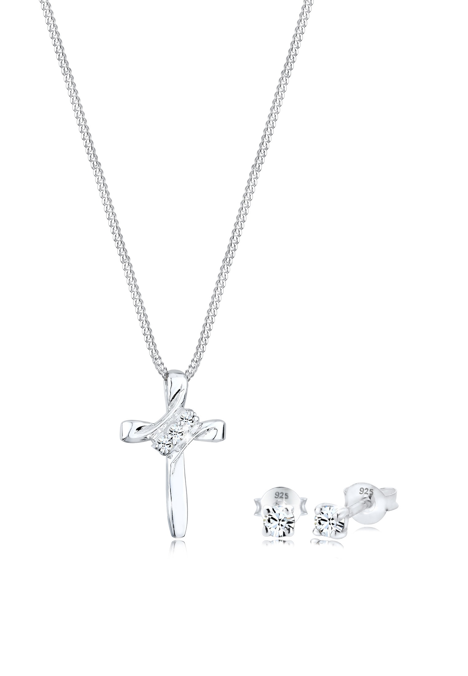 Elli Ohrring und Ketten Set »Schmuckset Kreuz Weiß 925 Sterling Silber, mit Kristallen von Swarovski®« ()