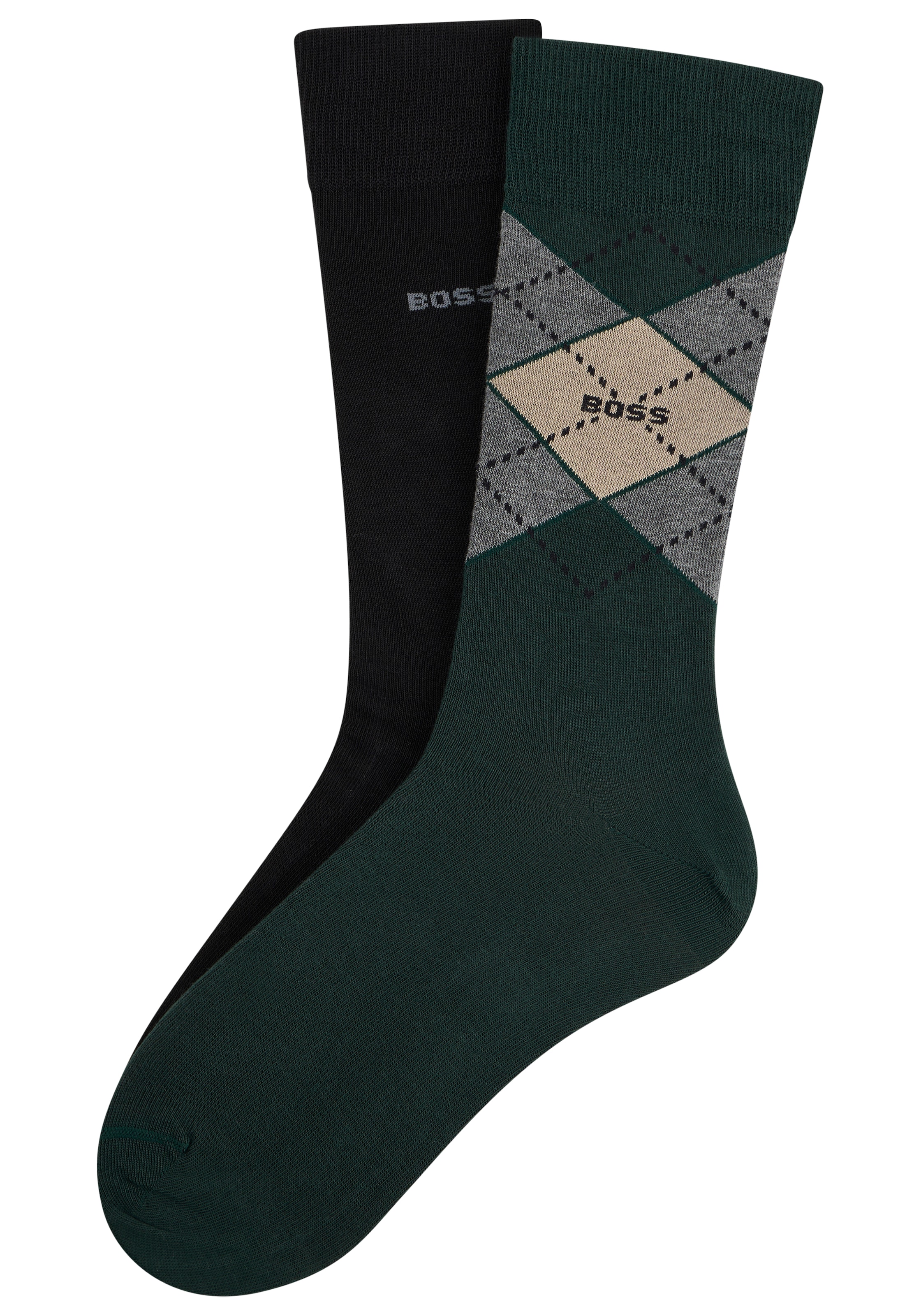 BOSS Socken »2P RS Argyle CC« Packung, 2 Paar tlg. mit BOSS Schriftzug