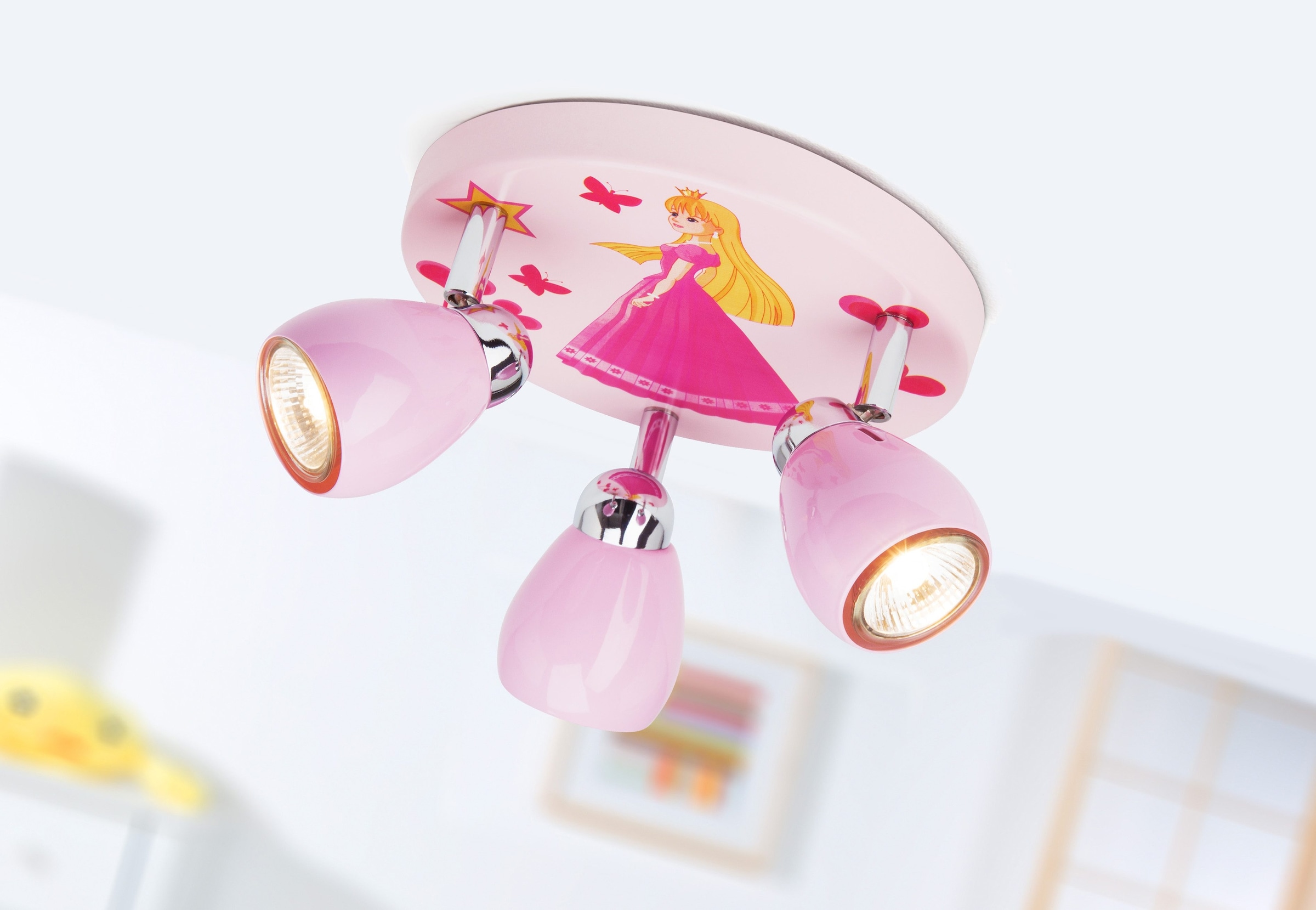 Brilliant LED Deckenstrahler »PRINCESS«, 3 flammig, Leuchtmittel GU10 | Halogen-LED wechselbar, Spotrondell rosa, 3 x GU10 max. 3W, 11cm Höhe, schwenkbar, Metall