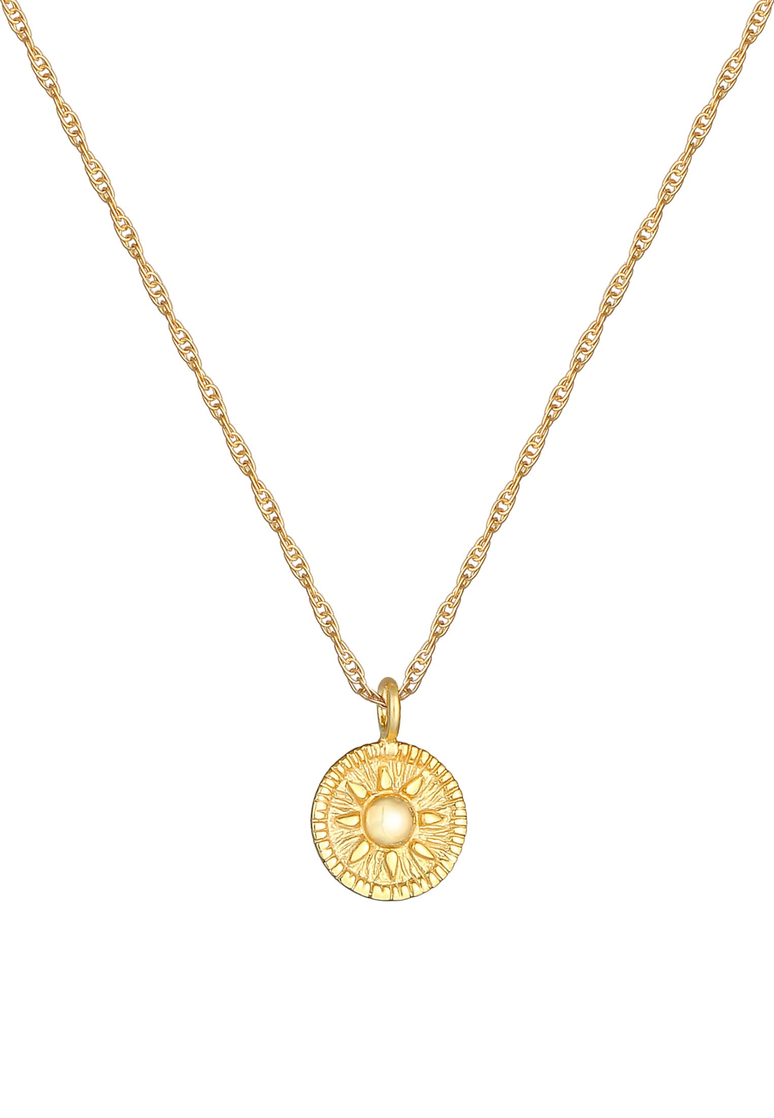 Elli Kette mit Anhänger »Halskette Sonne Antik Coin Rund Kordelkette 925er Silber«
