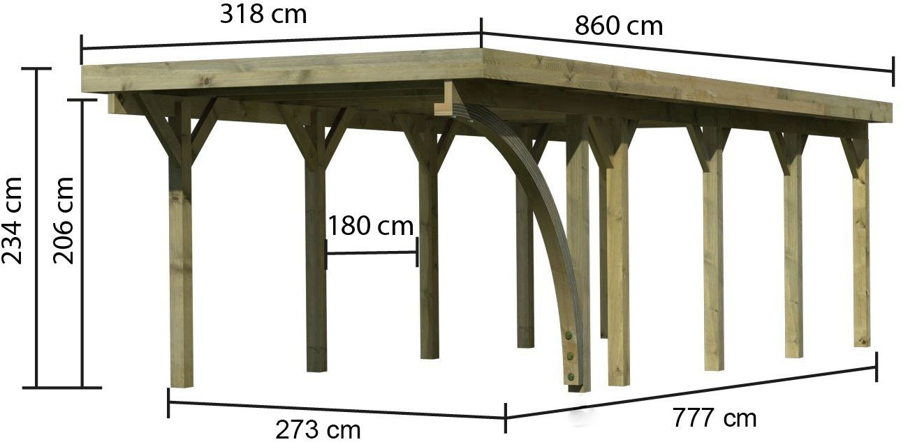 Karibu Einzelcarport »»Classic 3 SET« Variante B, kesseldruckimprägniert« Massivholz 250 cm KDI aus Masivholz