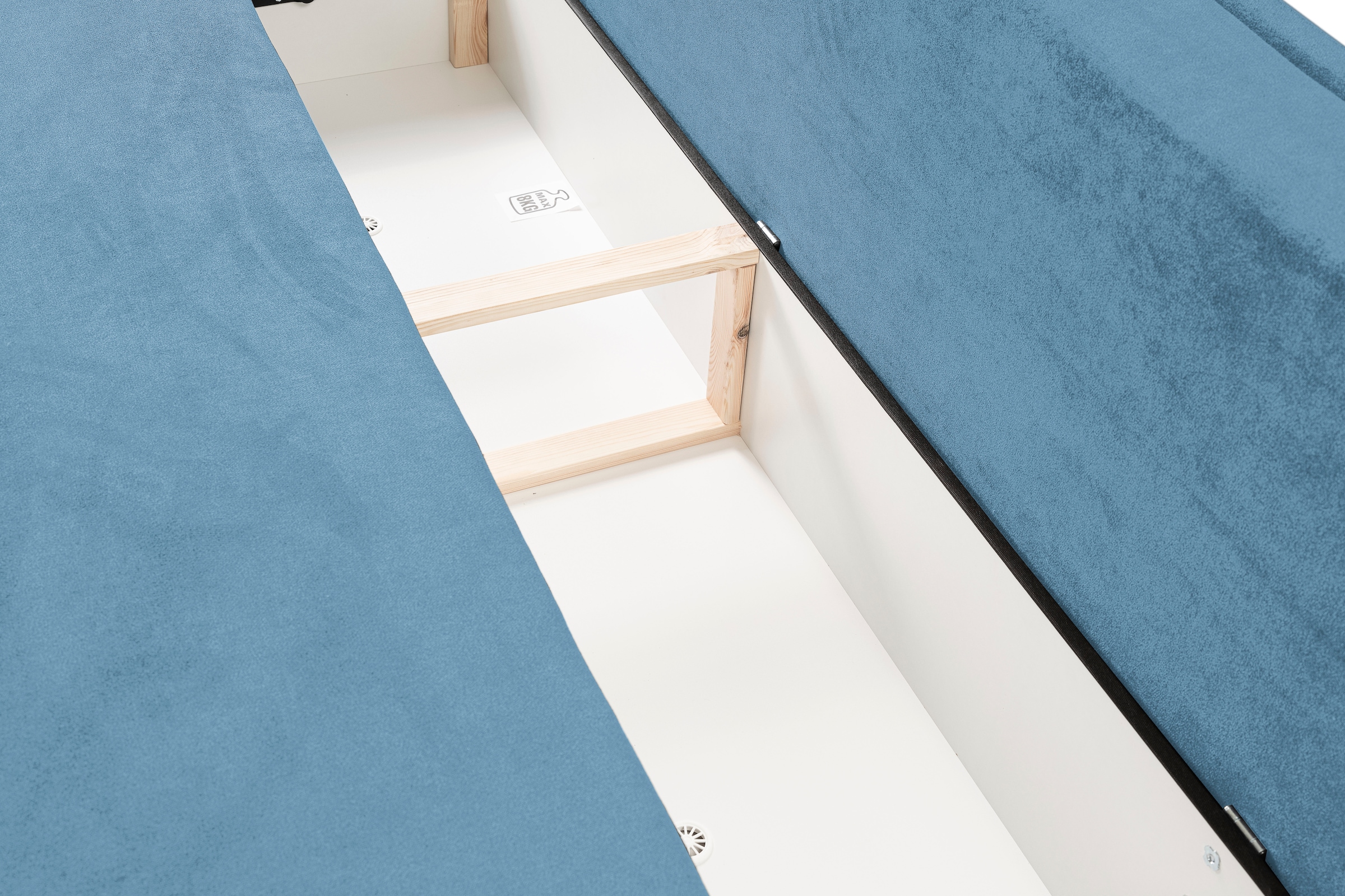 WERK2 Schlafsofa »Biggi komfortabel & elegant, Schlaffunktion, Bettkasten, Breite 206 cm« inkl. losen Kissen, Struktur weich ASTON, hellblau