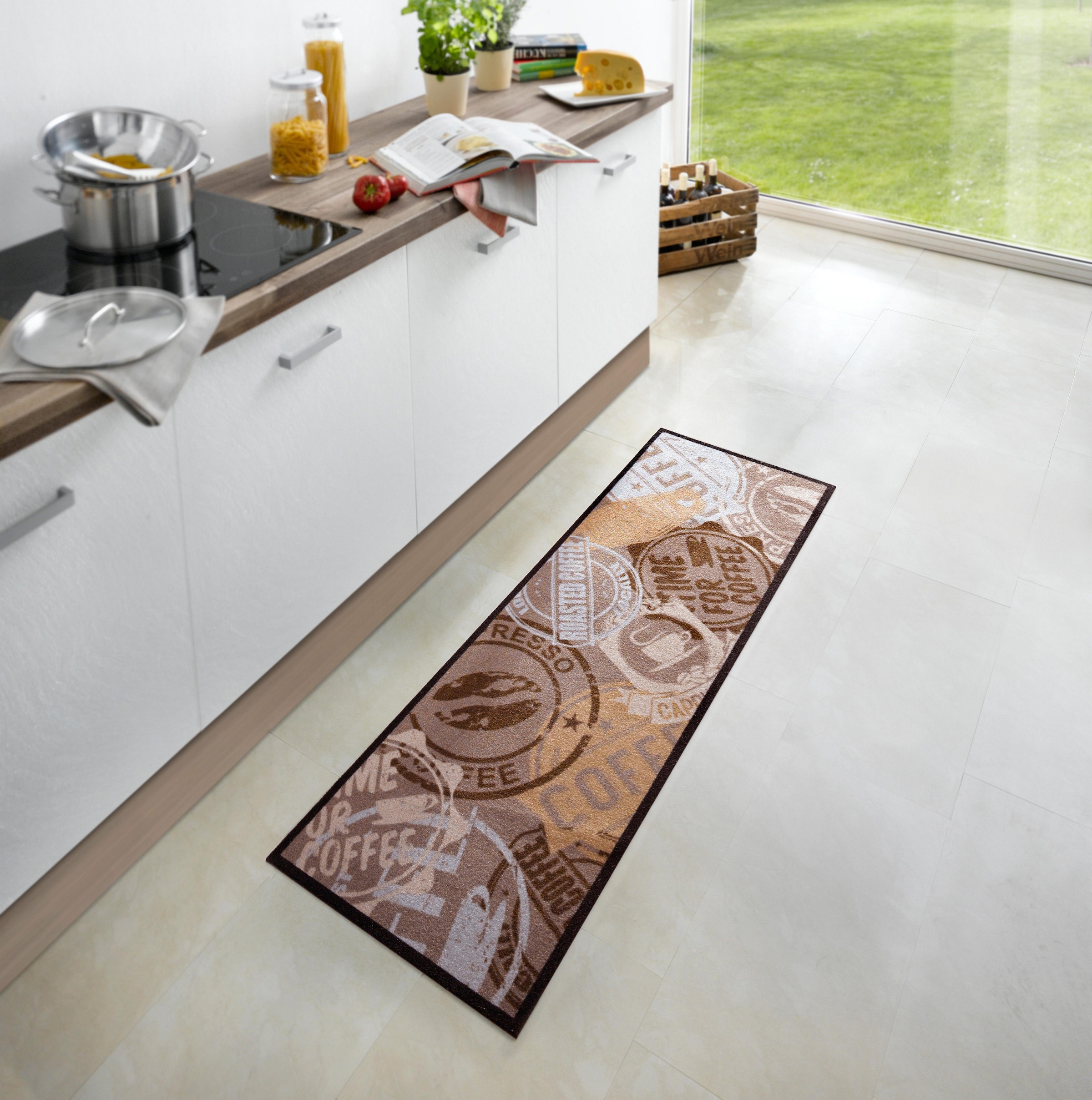 HANSE Home Küchenläufer »Coffee Stamp«, rechteckig, 5 mm Höhe, Kurzflor, rutschhemmend, Waschbar, Kaffee, Strapazierfähig, Küche