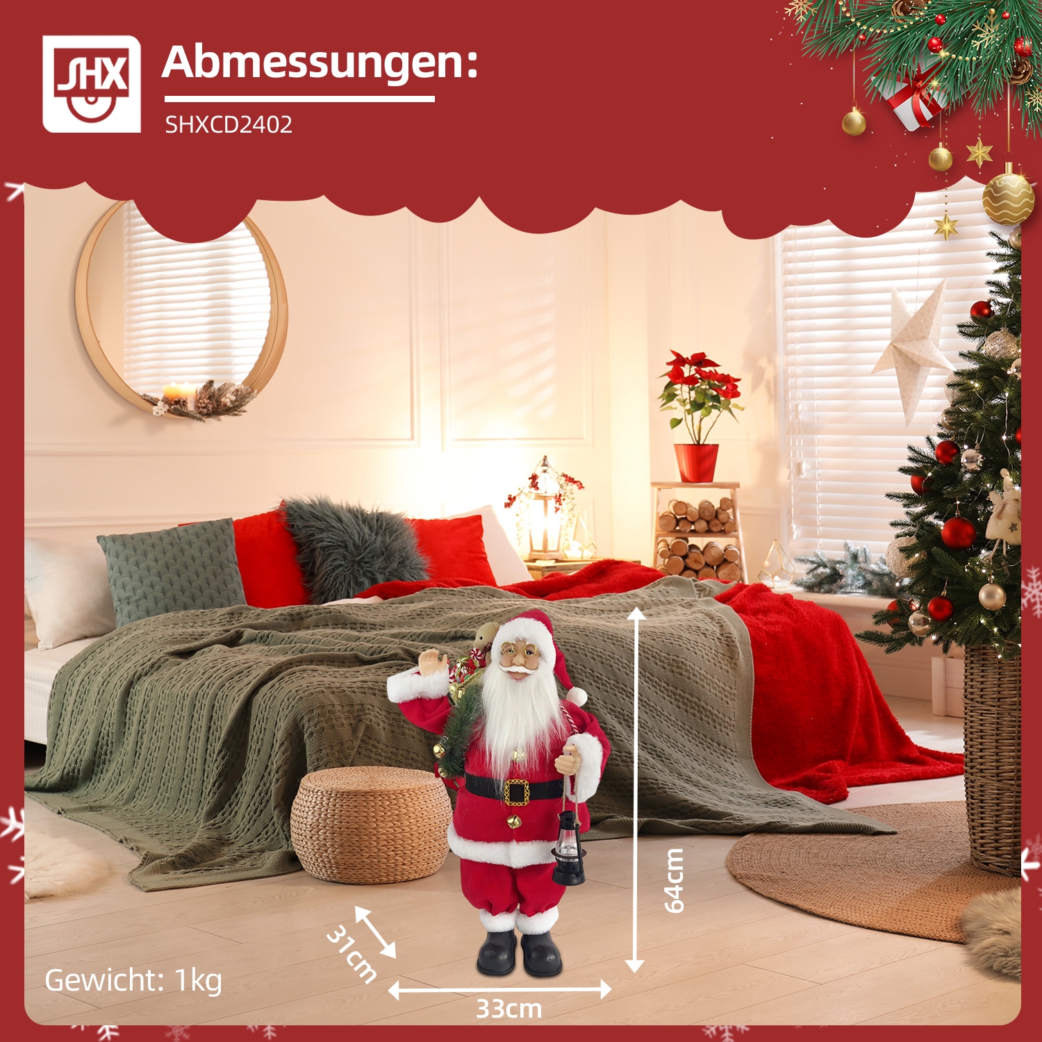 SHX Weihnachtsmann »Animierter Weihnachtsmann mit Sack«, Bewegung, Soundeffekte