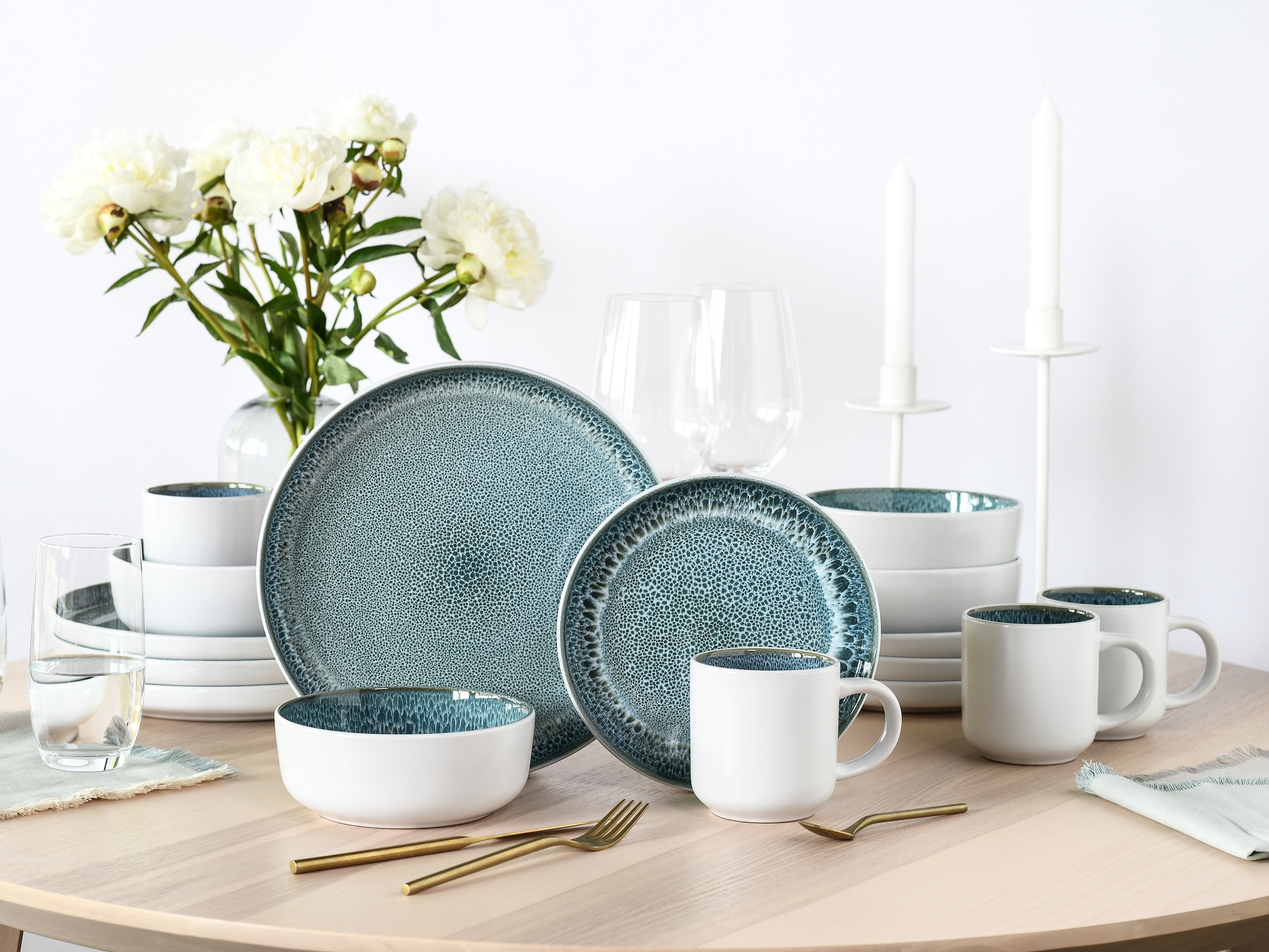 CreaTable Kombiservice »Nordic Fjord, Service 16-tlg.« Reaktive Glasur, Einzigartiger Look