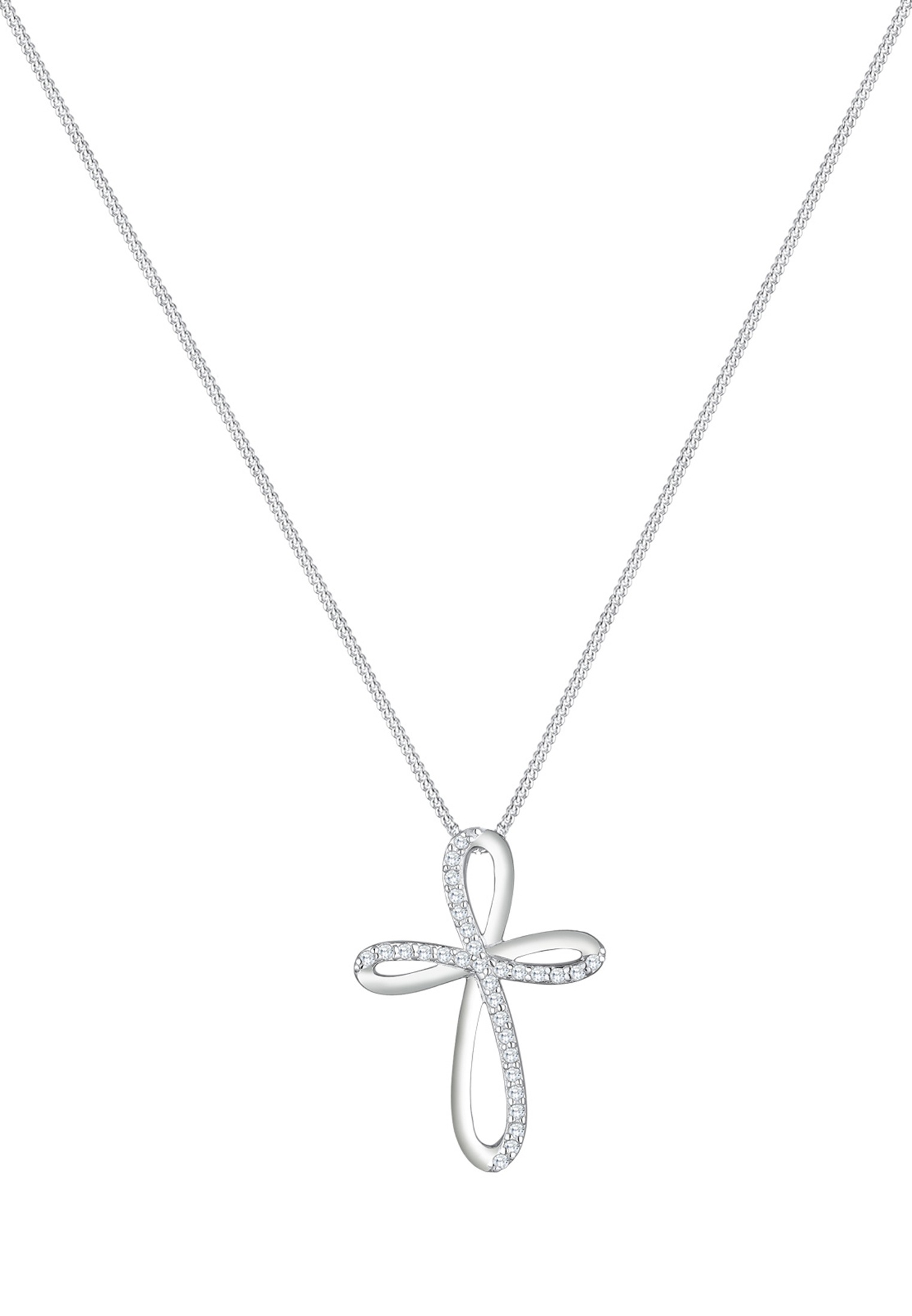 Elli Premium Silberkette »Halskette Kreuz Zirkonia Weiß 925 Sterling Silber«