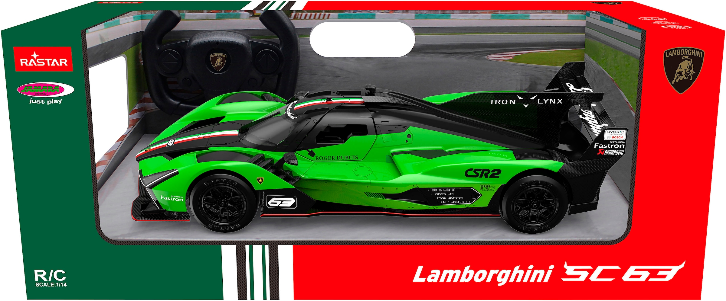 Jamara RC-Auto »Lamborghini SC63 LMDH 1:14 grün 2,4GHz«, mit LED Licht