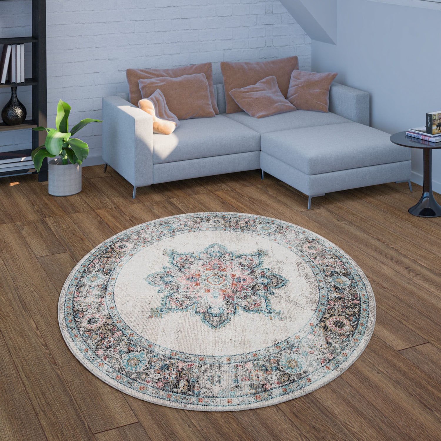 Paco Home Teppich »Torres 275«, rund, 8 mm Höhe, Kurzflor, Orient-Optik, Vintage Design, In- und Outdoor geeignet