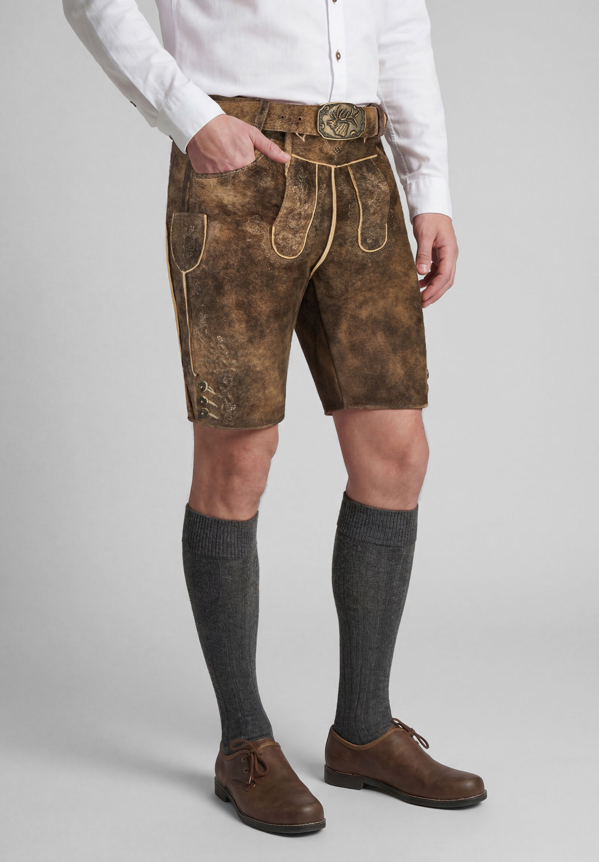 Spieth & Wensky Lederhose »Freud«  Lederhose mit Gürtelschließe, Hirschkopfmotiv