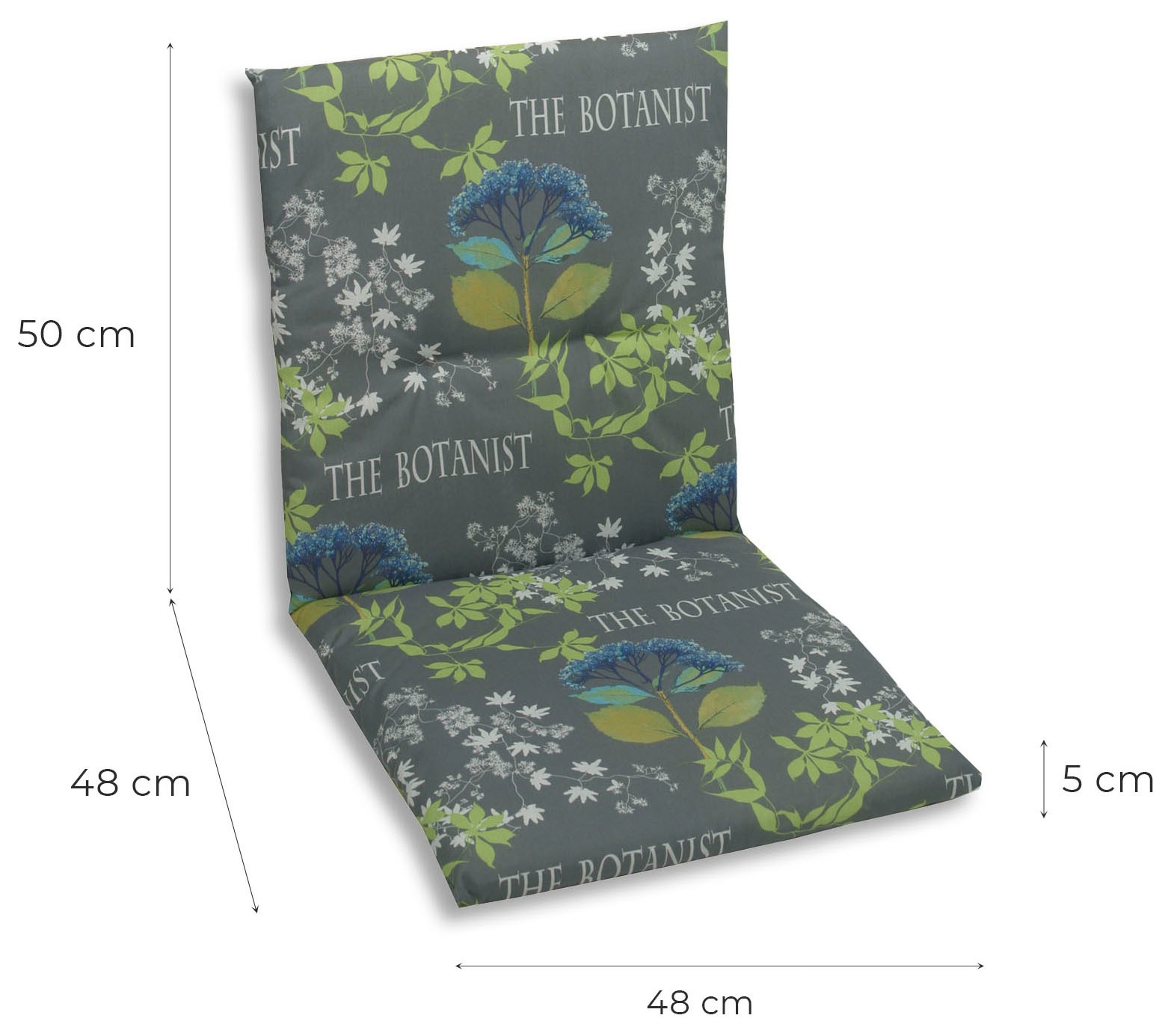 KONIFERA Sesselauflage The Botanist grau - Maße BxLxH ca.: 48 cm x 98 cm x 5 cm