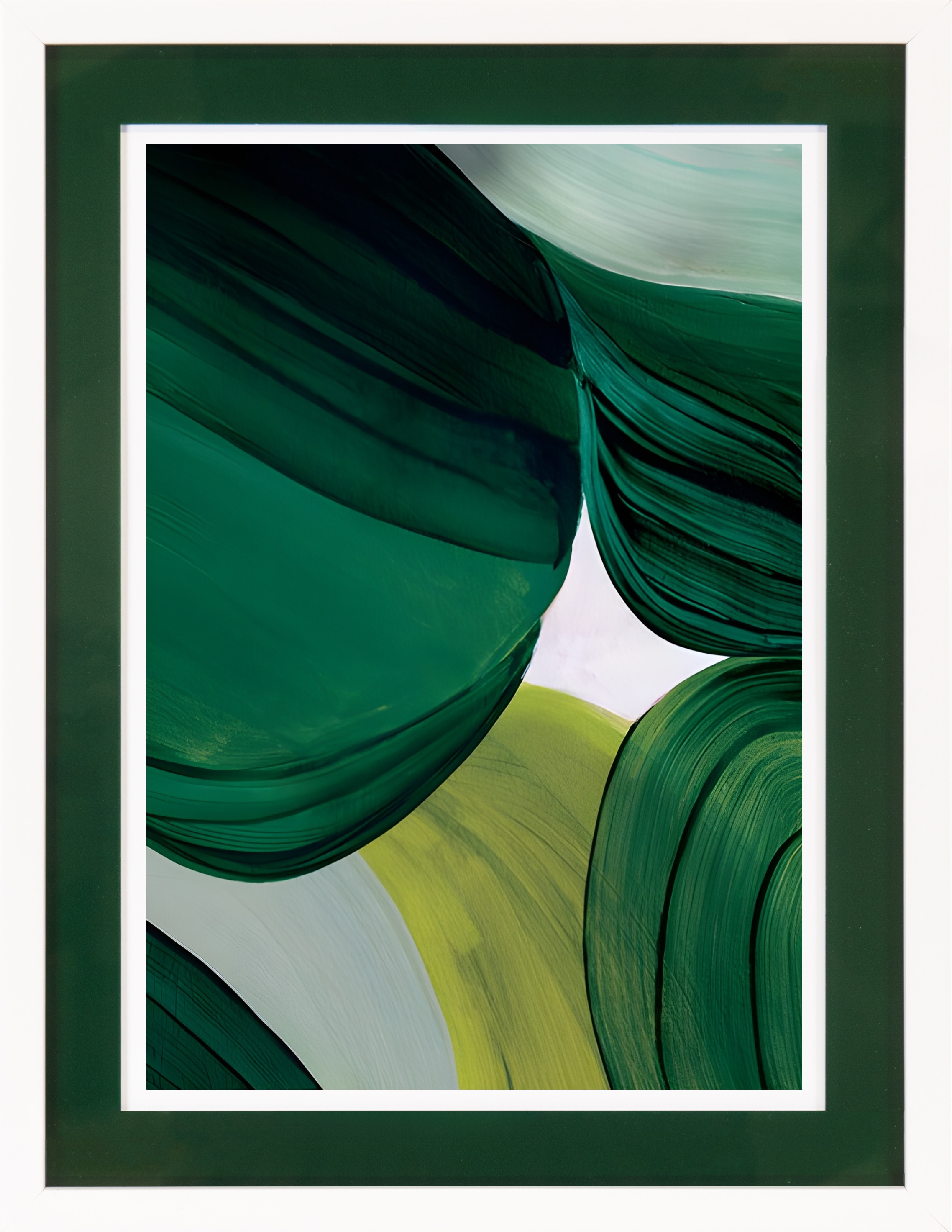 queence Bild mit Rahmen »Abstrakt, dunkelgrün, Blätter«, Abstrakt-Abstrakte-Art-Kunst-Modern, (1 St.), Poster mit buntem Acrylglas Passepartout