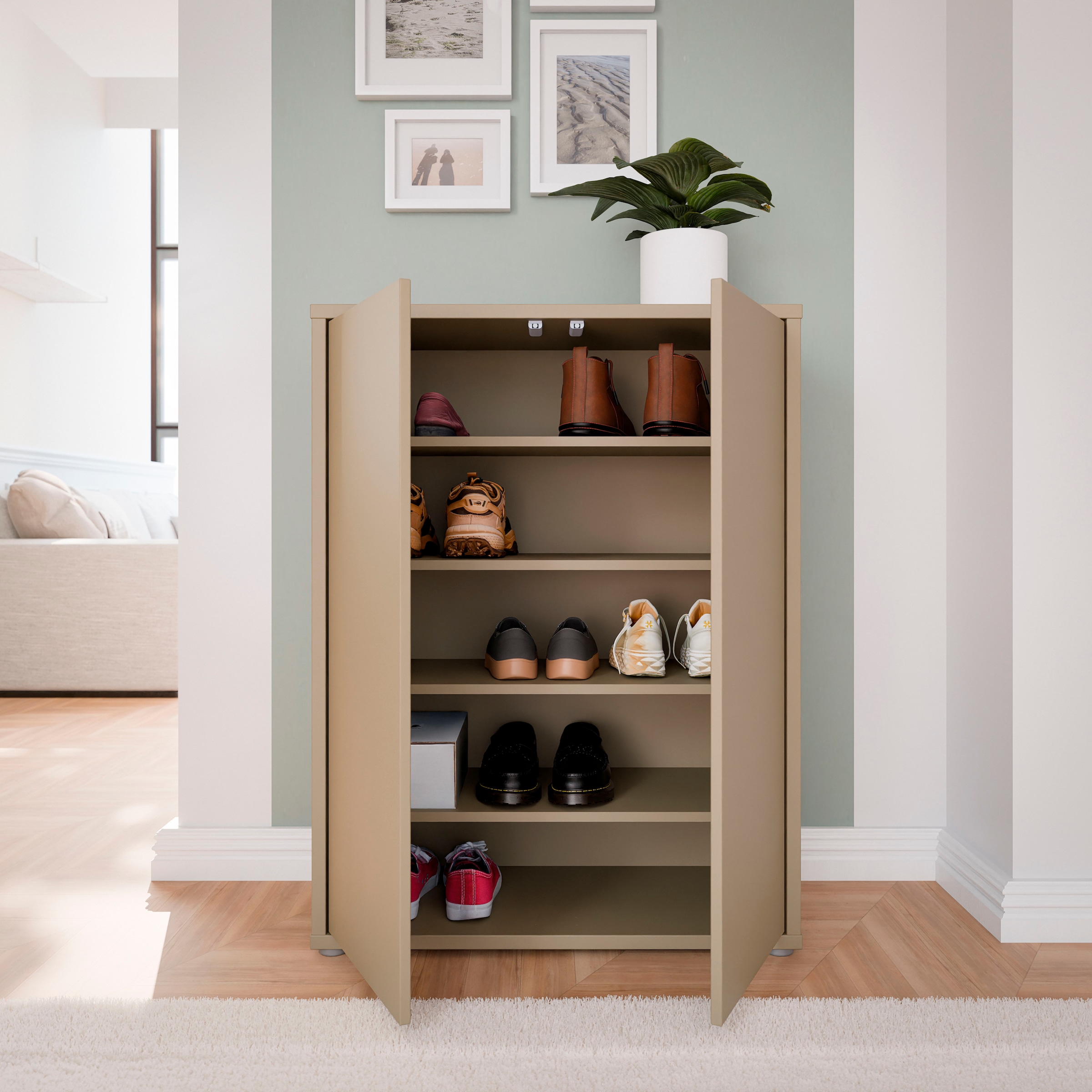 FORTE Schuhschrank »Alice Springs, Schuhschrank, Platz für 15 Paar Schuhe, 2 Türen« B/H/T 74,5/99,1/34,9 cm,  Stauraumschrank, Mehrzweckschrank, grifflose Front, Push to open