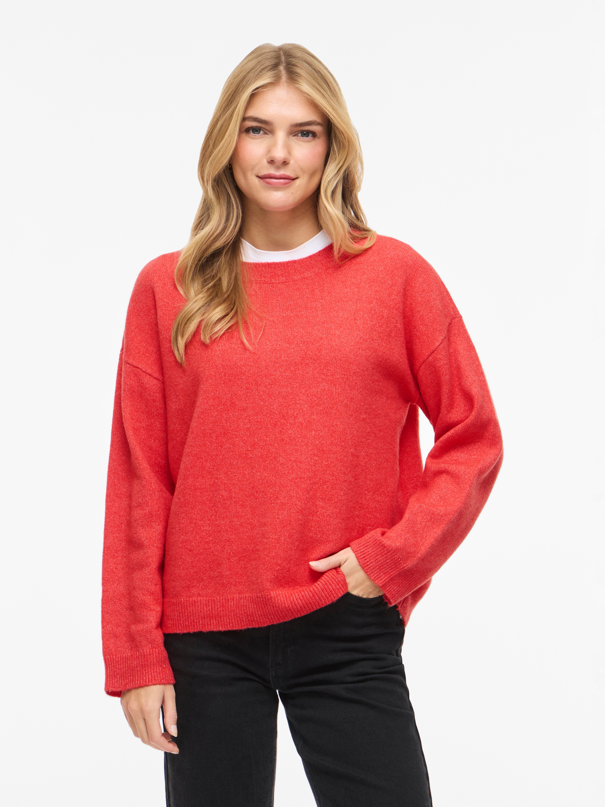 Vila Strickpullover »VILIGA L/S O-NECK KNIT TOP - NOOS« Materialmix, relaxed fit