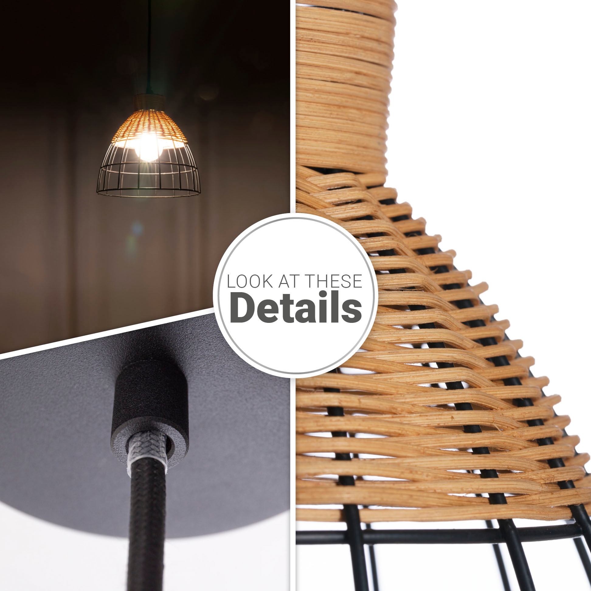 Paco Home Pendelleuchte »PUCU« E27 Korb Lampe LED Hängeleuchte Rattan Esszimmerlampe Boho E27 Vintage