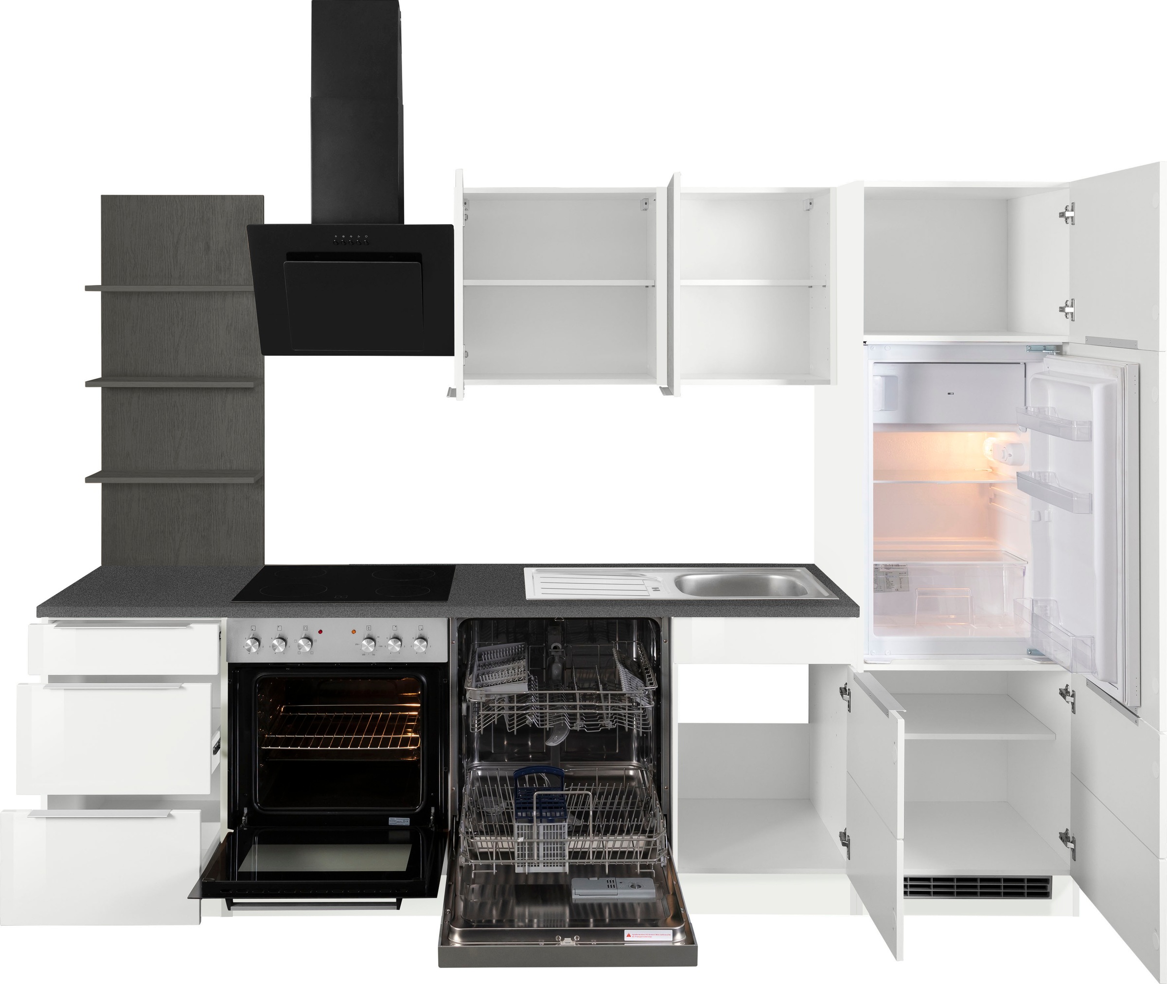 KOCHSTATION Küchenzeile »KS-Brindisi«, Breite 280 cm, wahlweise mit E-Geräten, mit MDF-Fronten und Regal