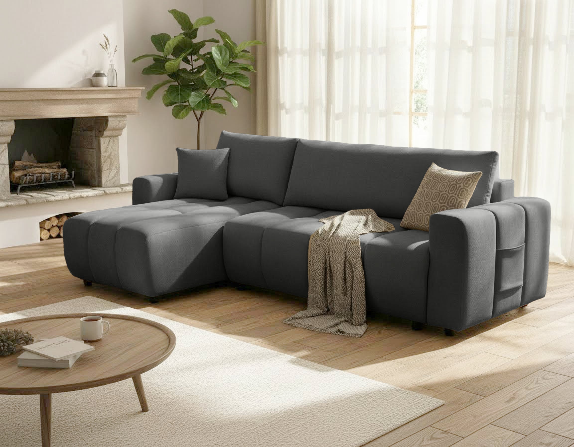 OTTO home Ecksofa »YLVAA L-Form, 241 cm - OTTO. Verlässliche Qualität.« Schlaffunktion (132/200), Bettkasten, Feinstruktur-Bezug