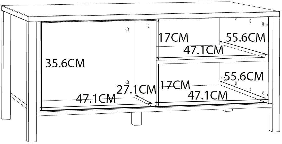 FORTE Couchtisch »Jytana«, Breite 105,5 cm, Schiebetüren in Lamellenoptik, Mauvella Eiche/Schwarz