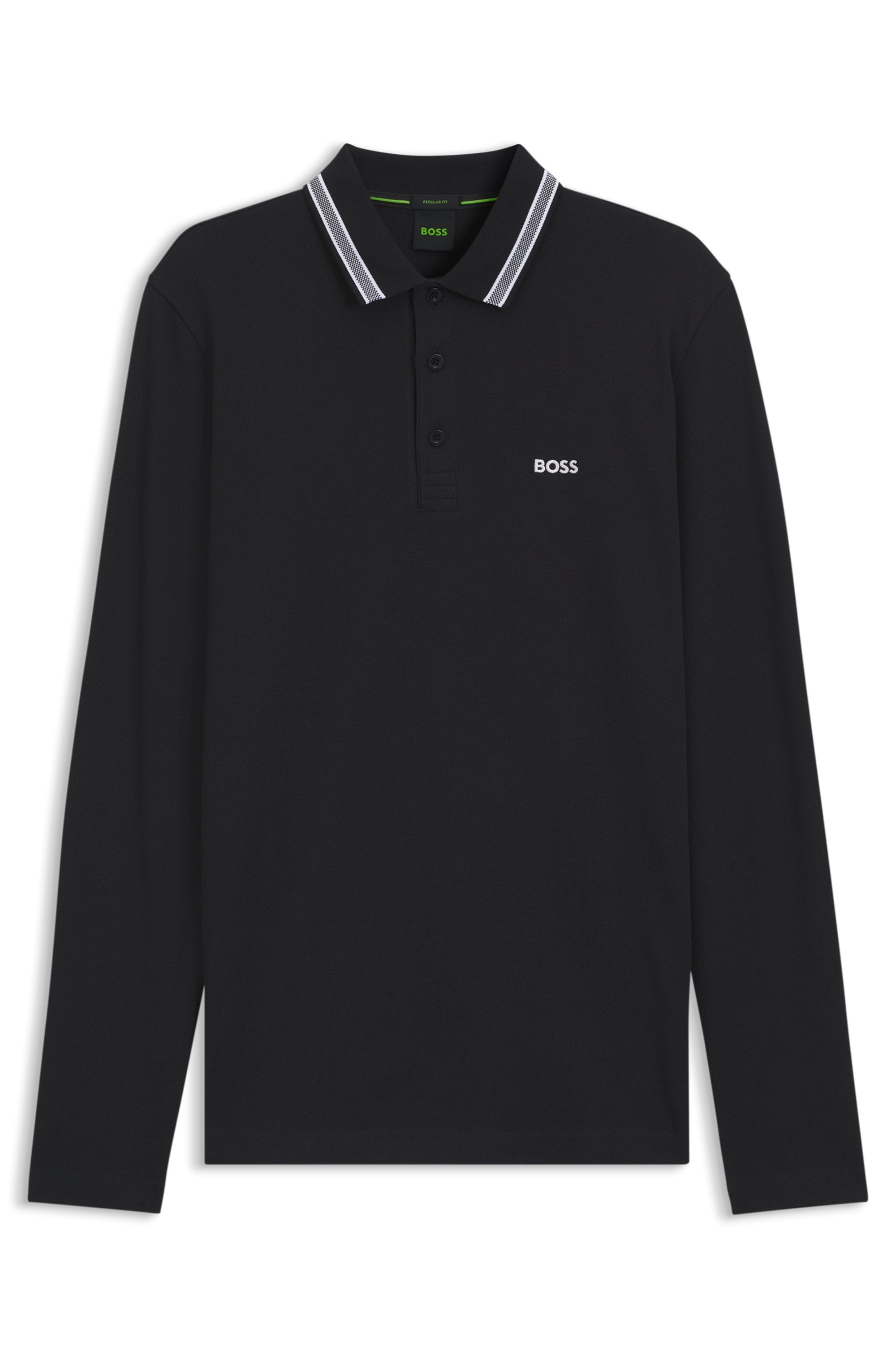 BOSS GREEN Langarm-Poloshirt »Plisy« mit Streifen am Kragen